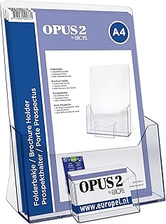 OPUS 2 Porte-brochures et brochures, avec compartiment de Cartes de Visite au Format A4|Fabrication en acrylique transparent, Présentoir & distributeur, dépliants et menus pour le bureau, Portrait