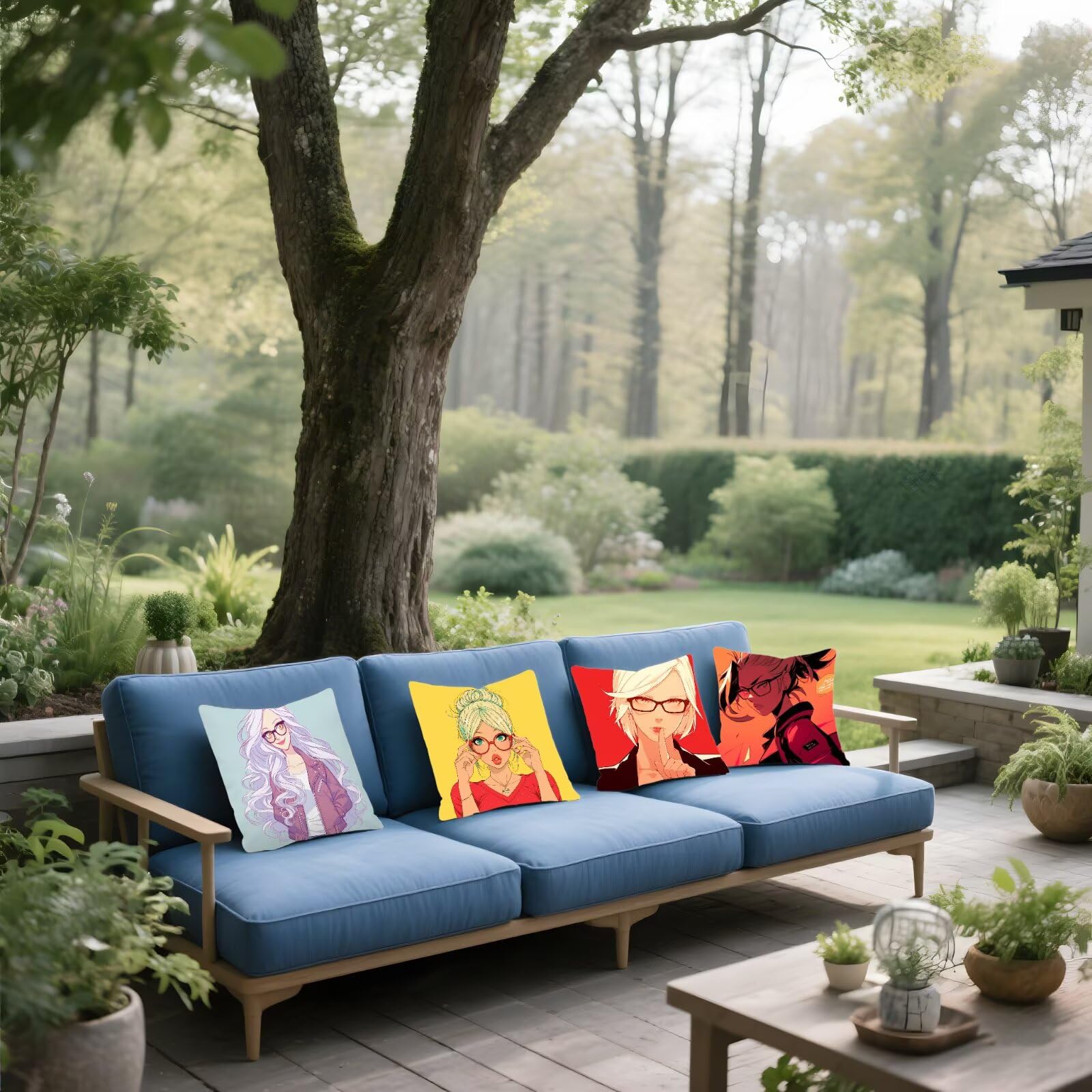 Cojines Sofa Fundas Cojines 50x50cm SúPer Suave Cojin Dibujos animados Chica Juego de 4, Fundas Almohada Impermeable Exterior, Interior Y Exterior Cojin Decorativos, Para SalóN Regalos NavideñOs P-97