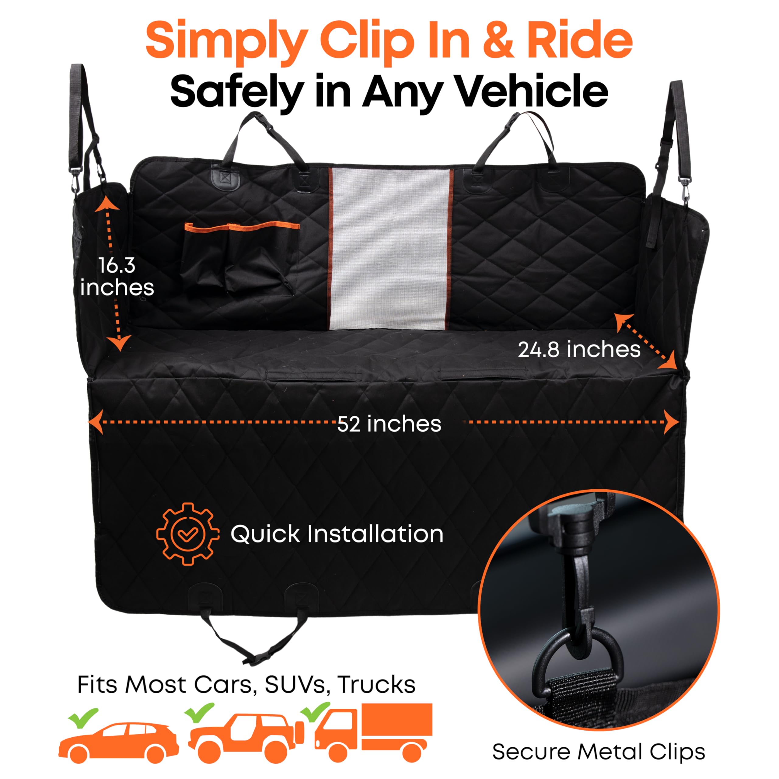 ASHLEY MADDEN Dog Car Seat Cover for Back Seat | 100% Waterproof Dog Car Hammock | Heavy Duty Nonslip Pet Seat Cover with Mesh Window & Storage | SUV | Truck | Flexible Bottom - image 2