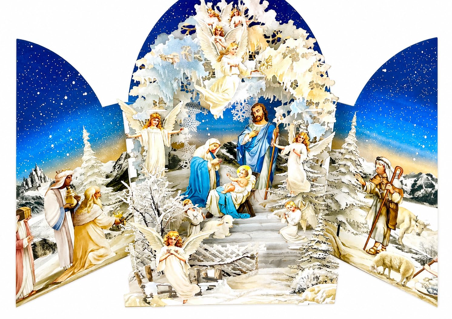 Deluxe Christian Nativity Pop Up Card, Luxury 3D Christmas Card, Religious Handmade Keepsake Greeting Card, Winter Nativity Scene Card for Family Friends Church Members