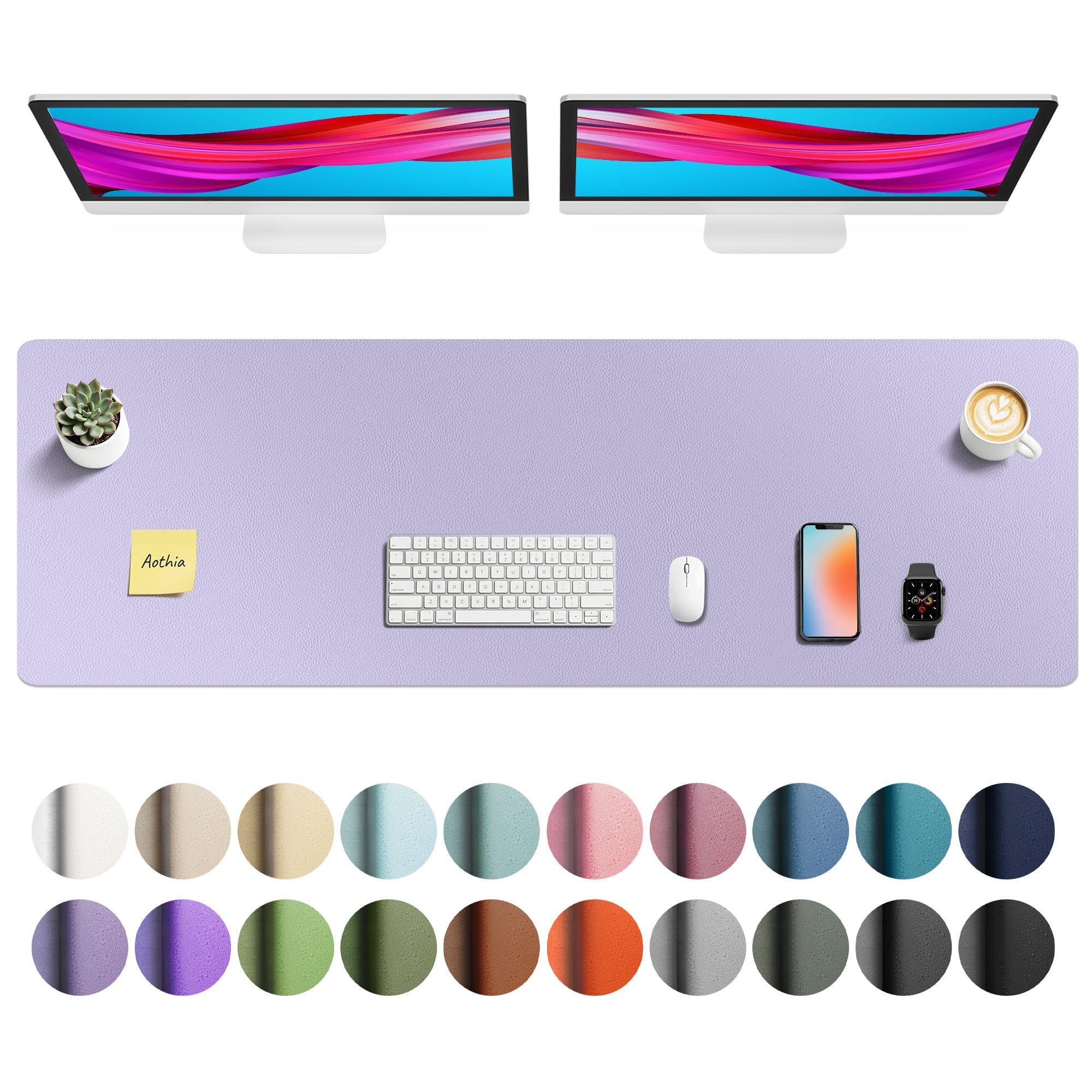 Aothia Faux Leather Desk Mat - Non-Slip PU Leather Desk Blotter, Waterproof Writing Surface, Large Desk Pad for Office &amp; Home (Lavender, 55" x 17")