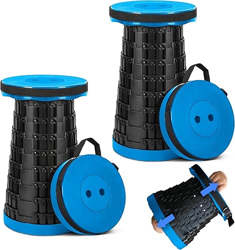 Paquete de 2 taburetes plegables mejorados 2025, taburete plegable portátil máximo de 620 libras, asiento telescópico retráctil ajustable en altura,