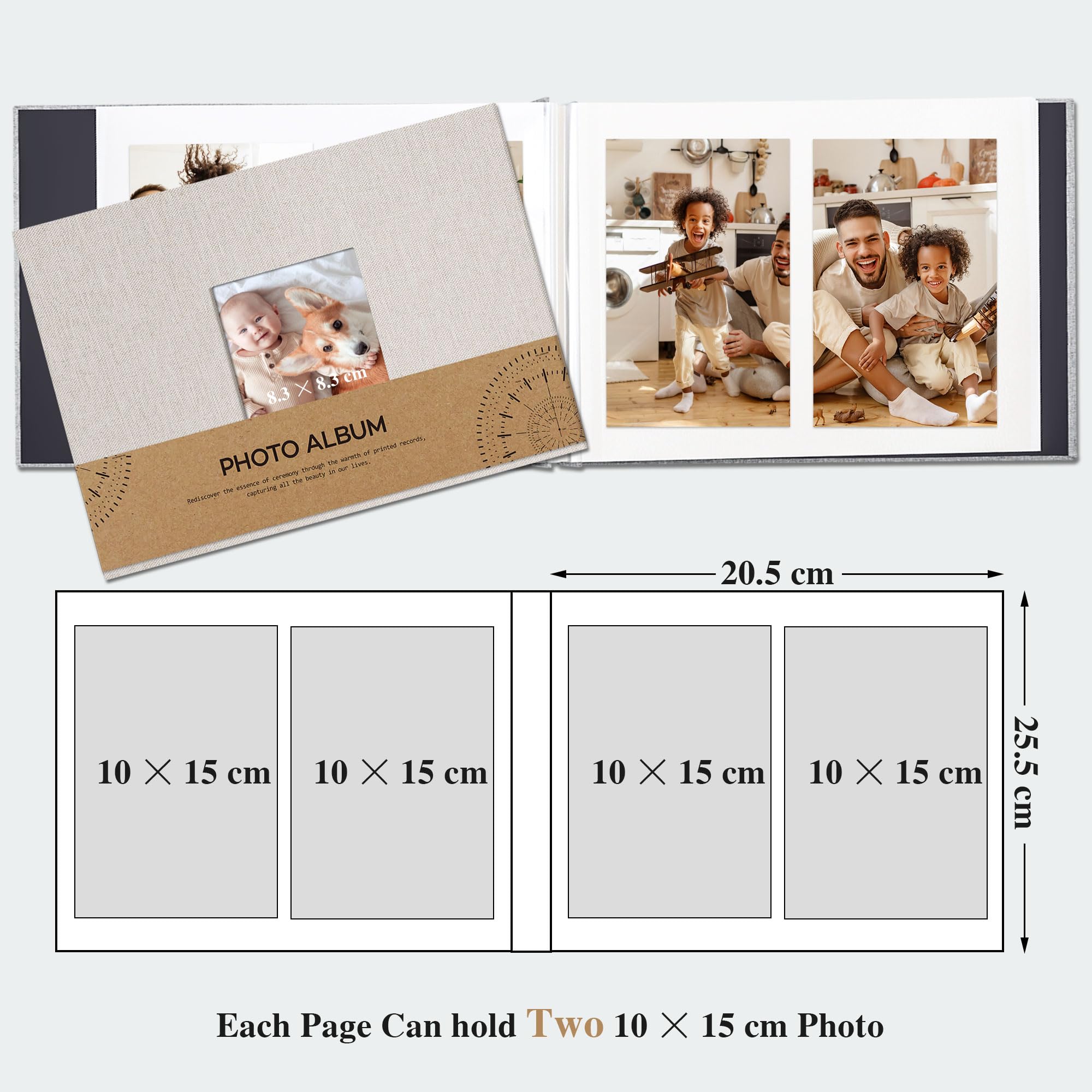 Vienrose Petit Album Photo Adhesif 10x15 en lin, Album Photo Scrapbooking avec Stylo à Bille, 60 pages, DIY Livre Photo pour Mariage Bébé Famille Voyage, 21,5x30 cm Blanc