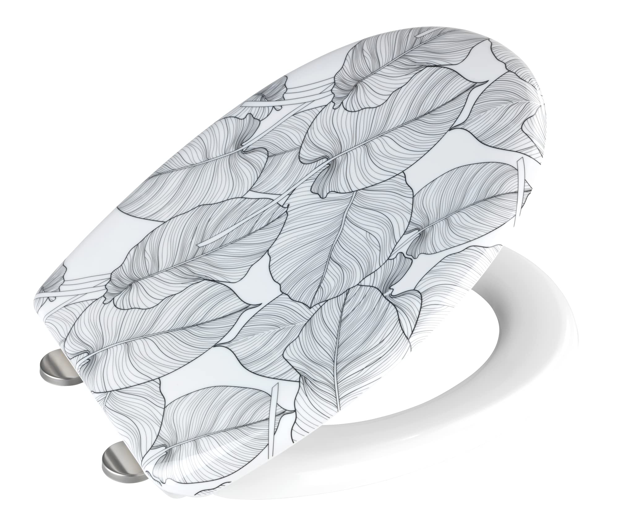 WENKO Asiento de WC Samoa, asiento de inodoro de diseño de Duroplast prémium con Easy-Close y Fix-Clip de acero inoxidable, antibacteriano y resistente a los arañazos, 38 x 45 cm, blanco/gris