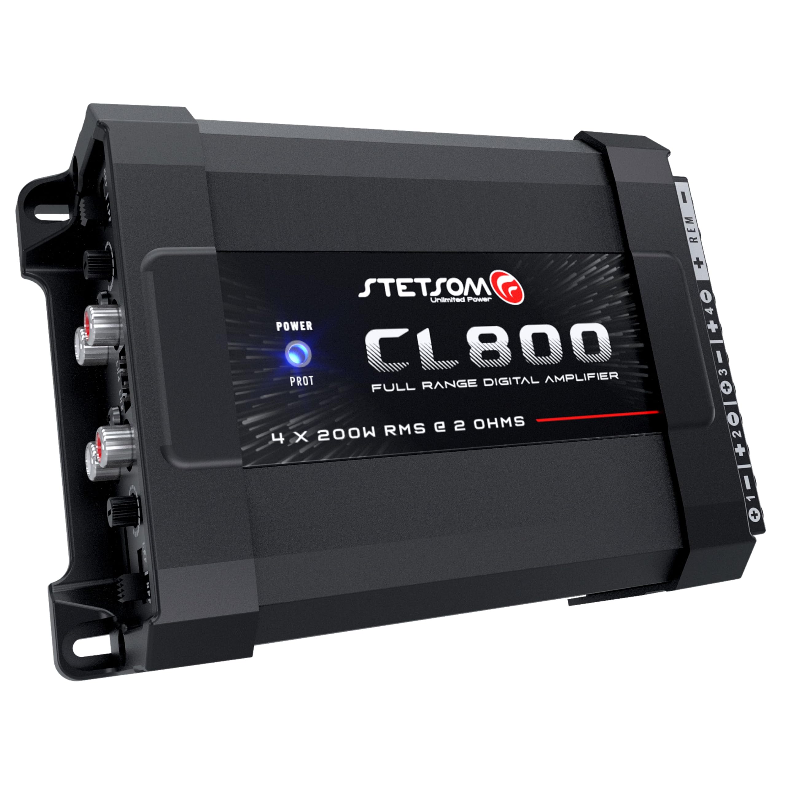 Stetsom CL 800.4_2 Ohms - Amplificatore a 4 canali RMS da 800 W con RCA e ingresso alto e crossover LPF e HPF a 90 Hz