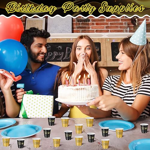 Miniatura 4 de Ziliny 100 vasos de chupito de plástico de 2 onzas, vasos desechables de oro negro para fiesta, fiesta de cumpleaños, vasos de plástico para