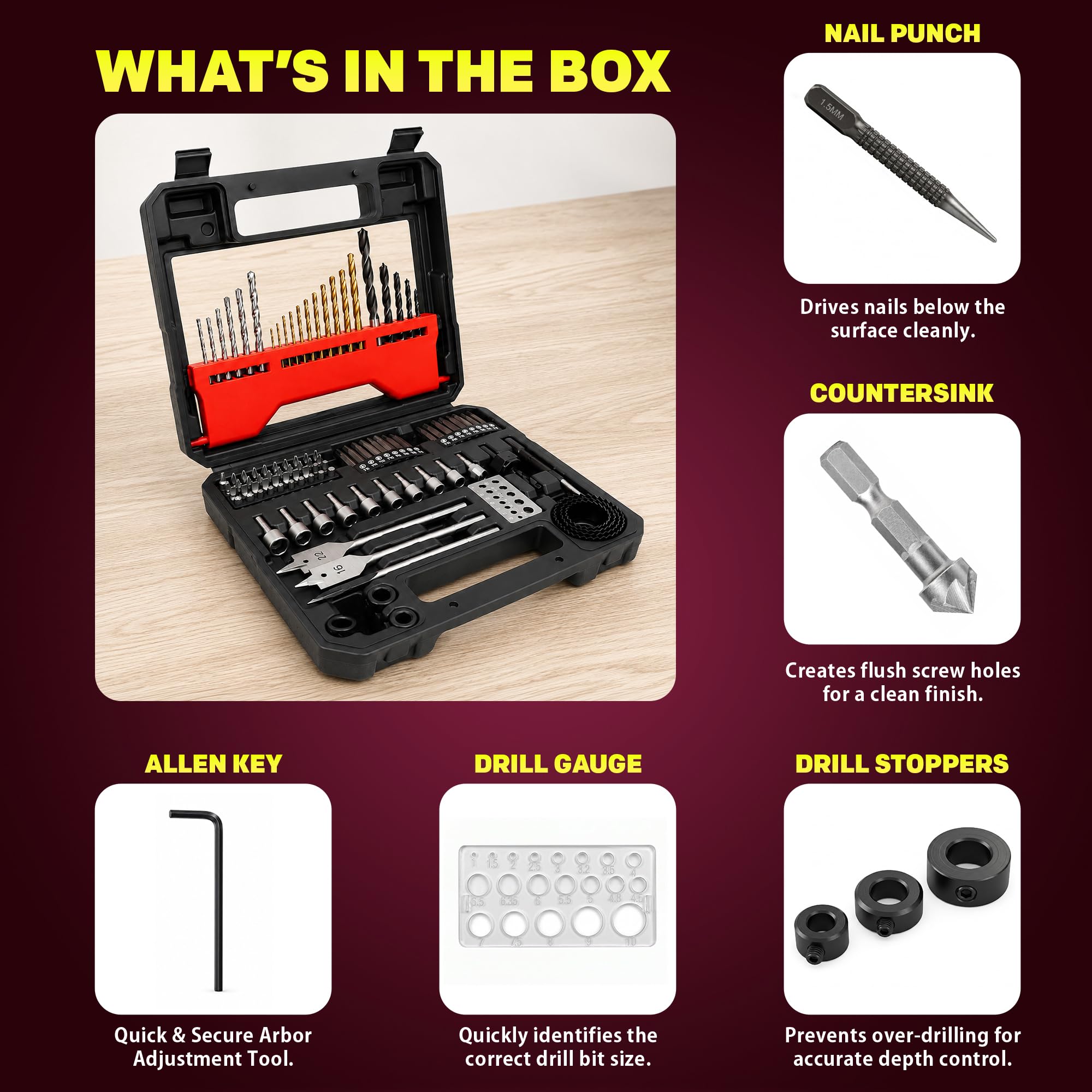 IBELL MB-103 98-Piece Drill Bit & Screwdriver Bit Set with Masonry