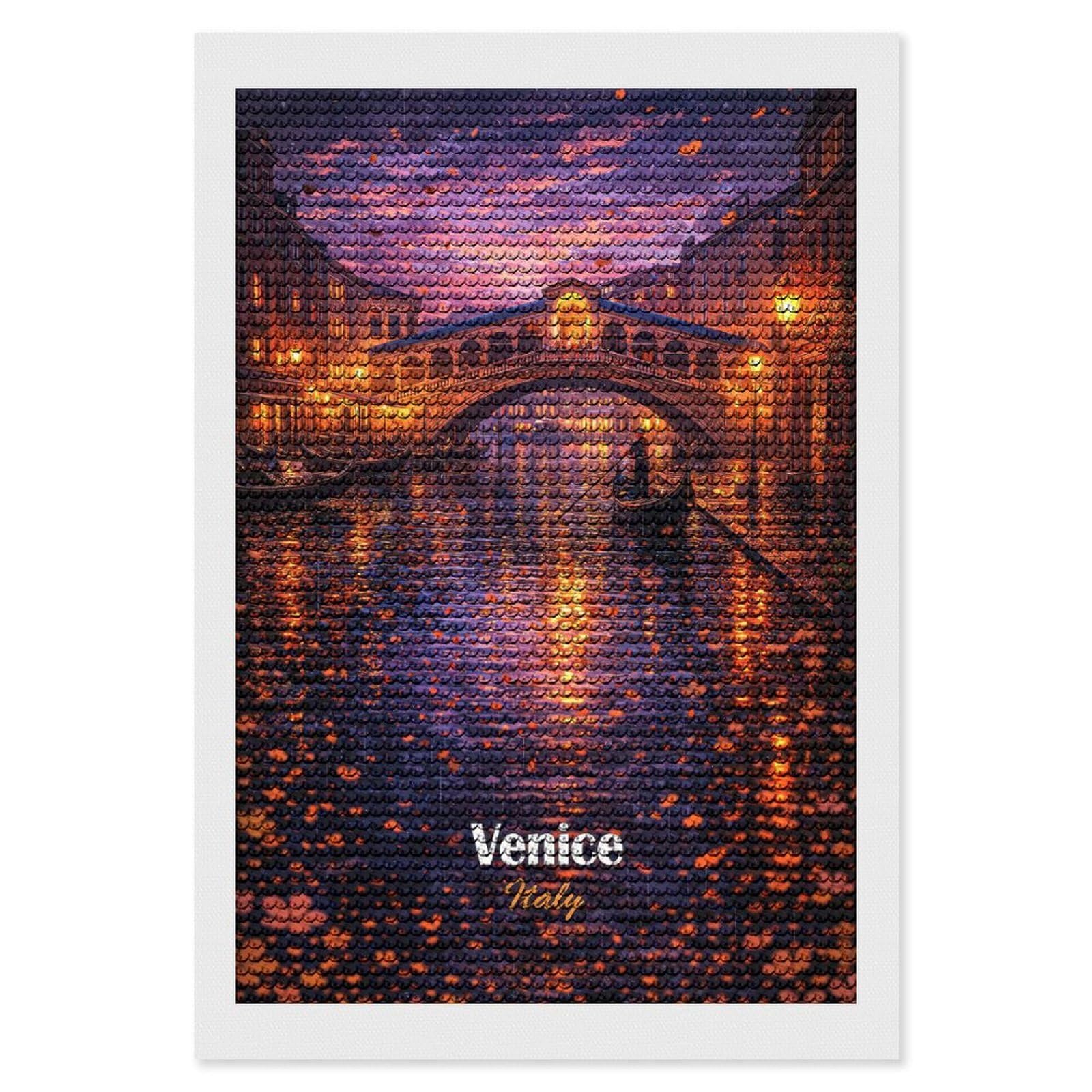 Junmoney Venice Italy Rialto Bridge Gondola Crystal Diamond Art Kit 8"x12", Round Gems, Detailed Printed Canvas, Creative Gift Idea, Vintage Style Decor