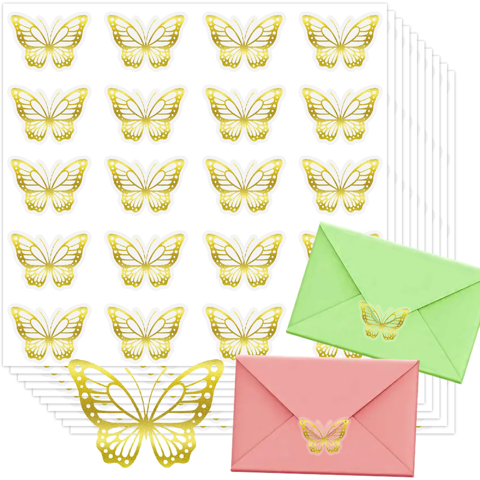 600Pcs Butterfly Stickers,Gold Foil Envelope Seals Stickers, Gold Butterflys Gold Stickers, Self-Adhesive Spring Butterfly Labels Stickers for Wedding