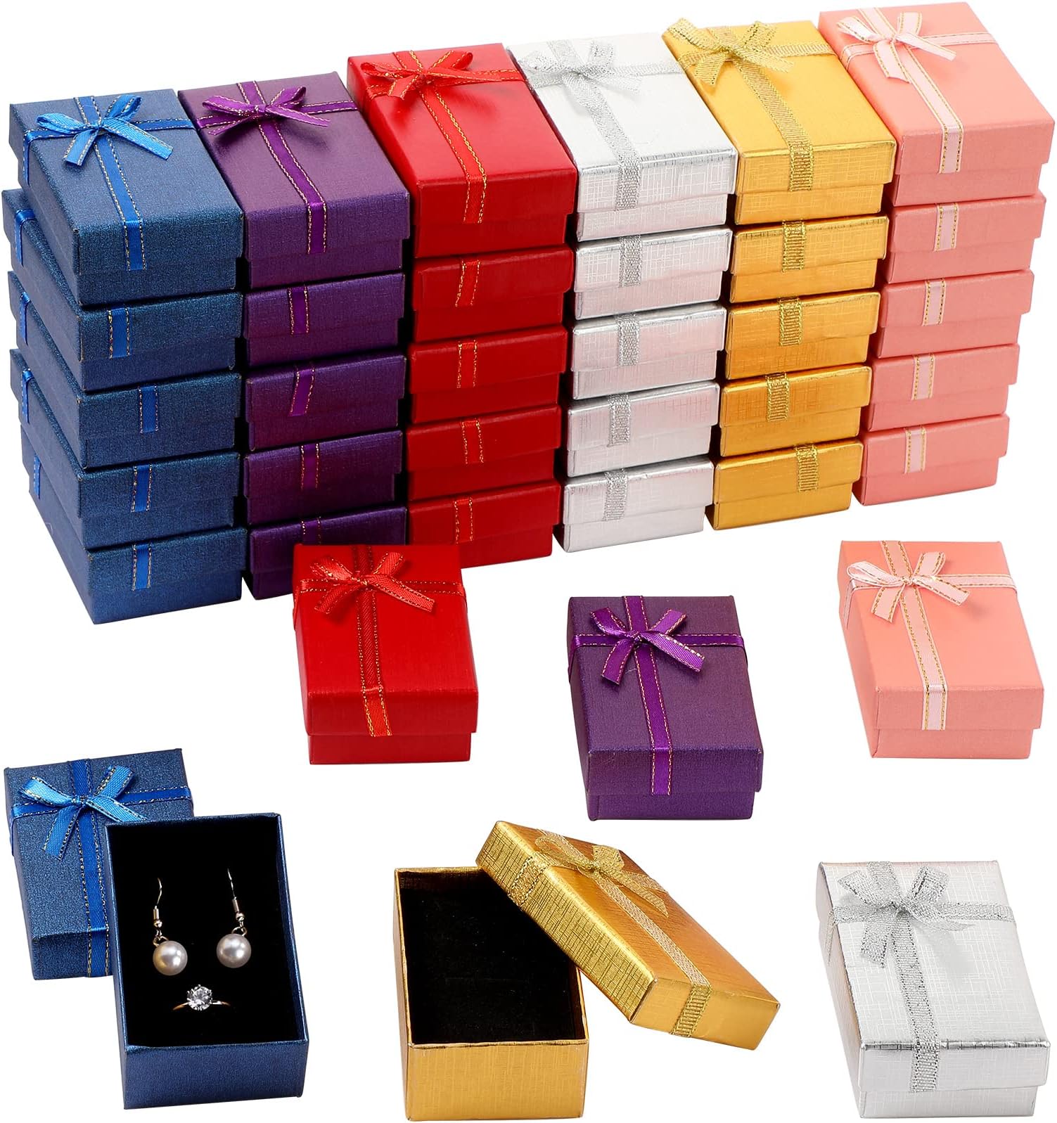 Marspark Small Jewelry Gift Boxes Bulk Empty Gift Box with Bows Necklace Bracelet Packaging Boxes for Birthday Wedding Party(Multi Color,36 Pieces)