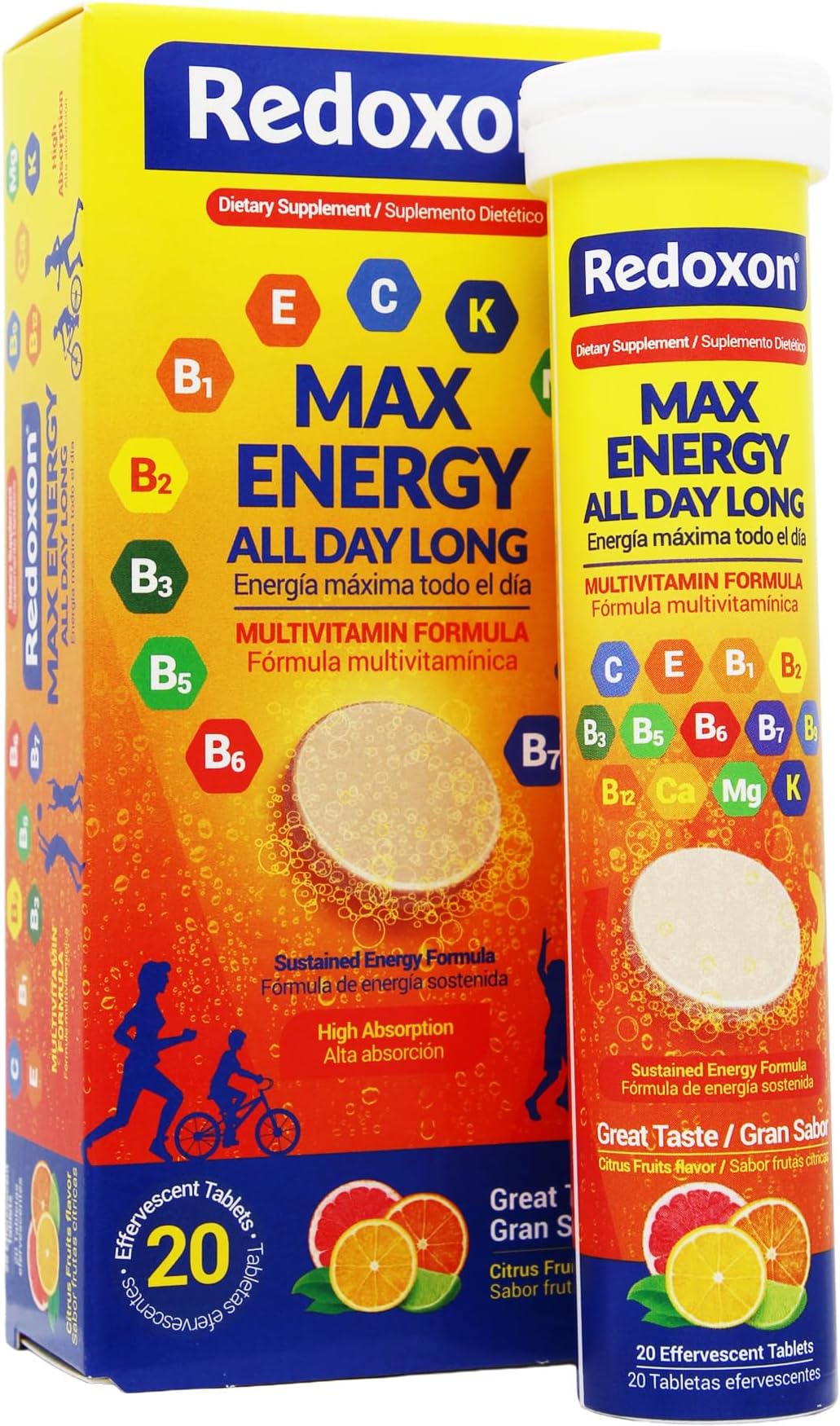 Redoxon Max Energy, Helps Support Inmune System, Citrus Flavor, 20 Effervescent Tablets, 2.82 Oz, Box
