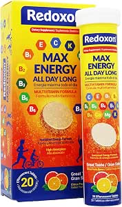 Redoxon Max Energy, Helps Support Inmune System, Citrus Flavor, 20 Effervescent Tablets, 2.82 Oz, Box
