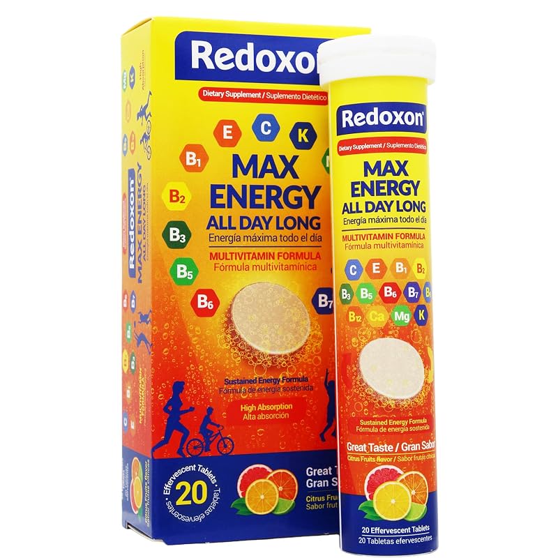 Redoxon Max Energy Multivitamínico com vitamina C, vitaminas do complexo B, ácido fólico, fósforo e magnésio, 20 comprimidos efervescentes