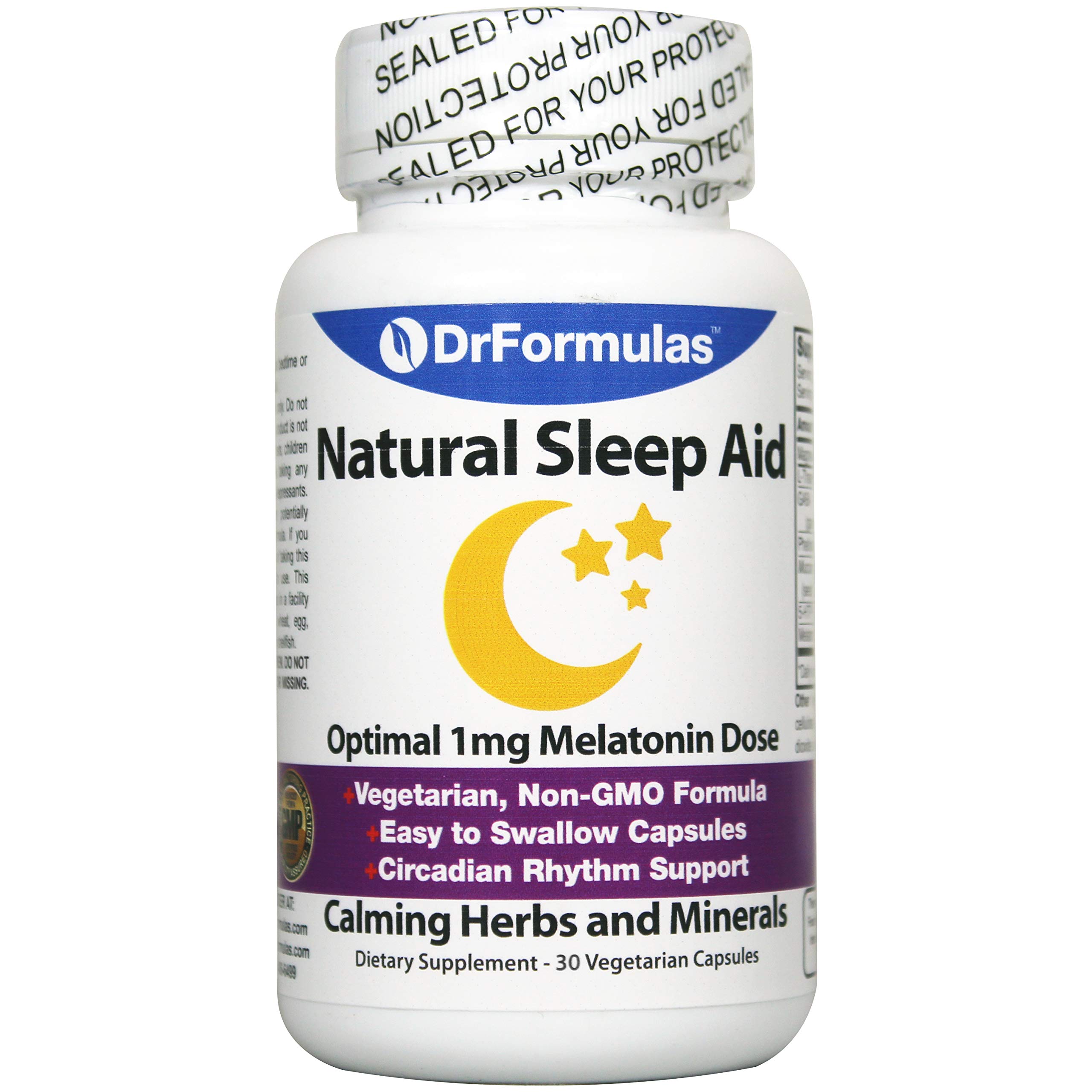 DrFormulas Melatonin 1 mg | Sleep Support for Kids and Adults with Natural Herbs, L-Theanine, GABA Fast Acting 30 Pills Day Supply