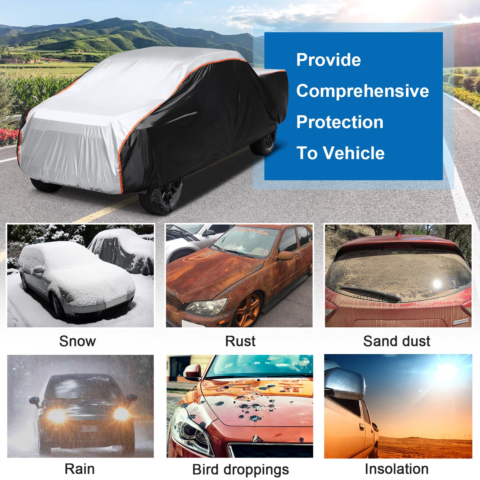 10 Layers Truck Car Cover Waterproof All Weather Rain Snowproof UV Protection Windproof Outdoor Pickup Cover Full Car — view 3