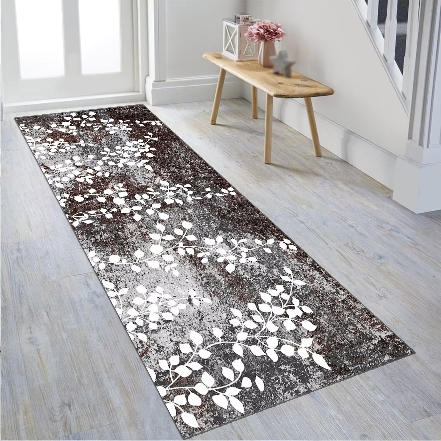 Loper tapijt hal grijs witte gang moderne antislip ontwerper, keukentapijtloper tapijt abstract wasbaar voor hal, slaapkamer woonkamer, breedte 50 cm / 60 cm / 70 cm / 80 cm / 90 cm / 100 cm / 120 cm