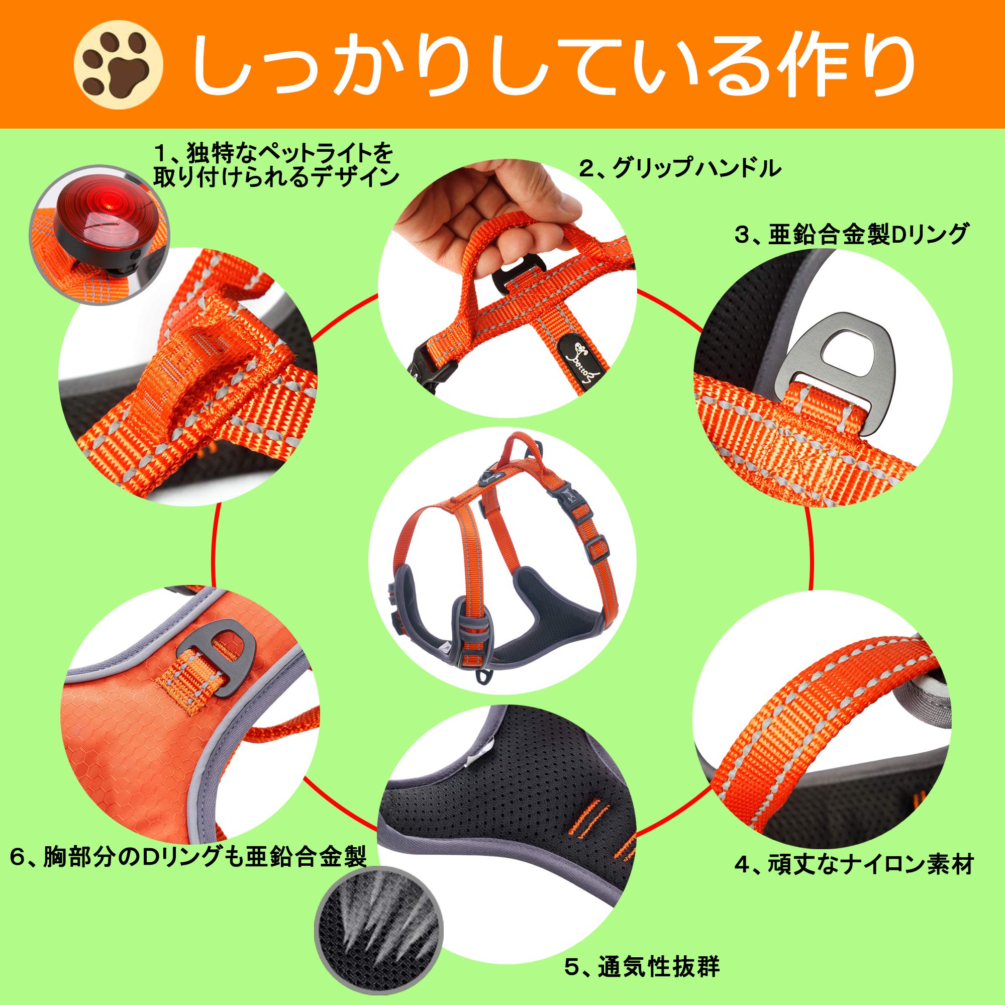 Pettom ハーネス 胴輪 中型犬 大型犬 犬 散歩用ハーネス Lサイズ