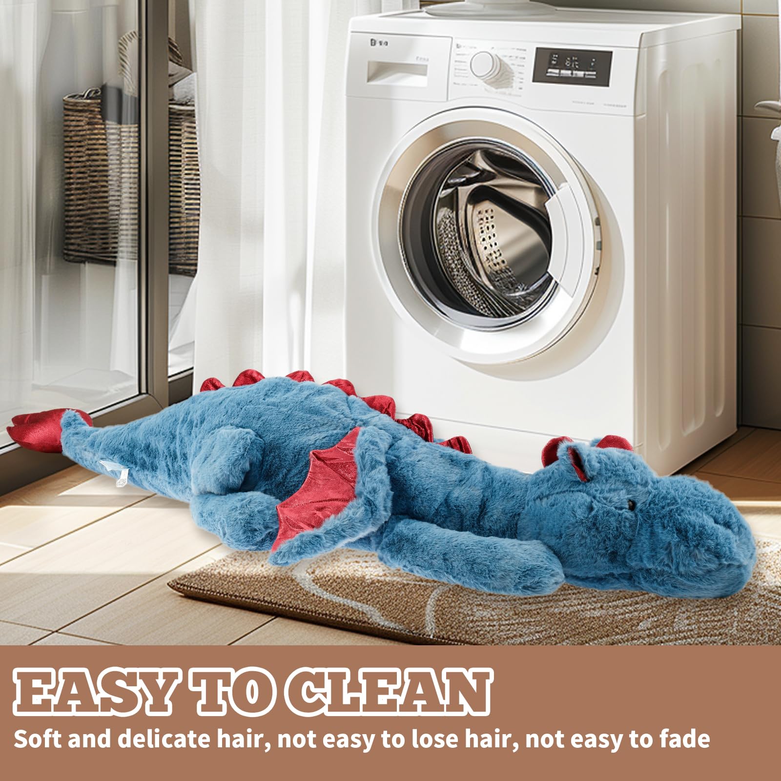 70-150 cm Kuscheltier Drache, Plüschtier Schlafkissen Große Weiche Lange, Riesige Plüschtier Flauschiger Kissen Geschenk für Kinder Freundin(130cm,Blau)