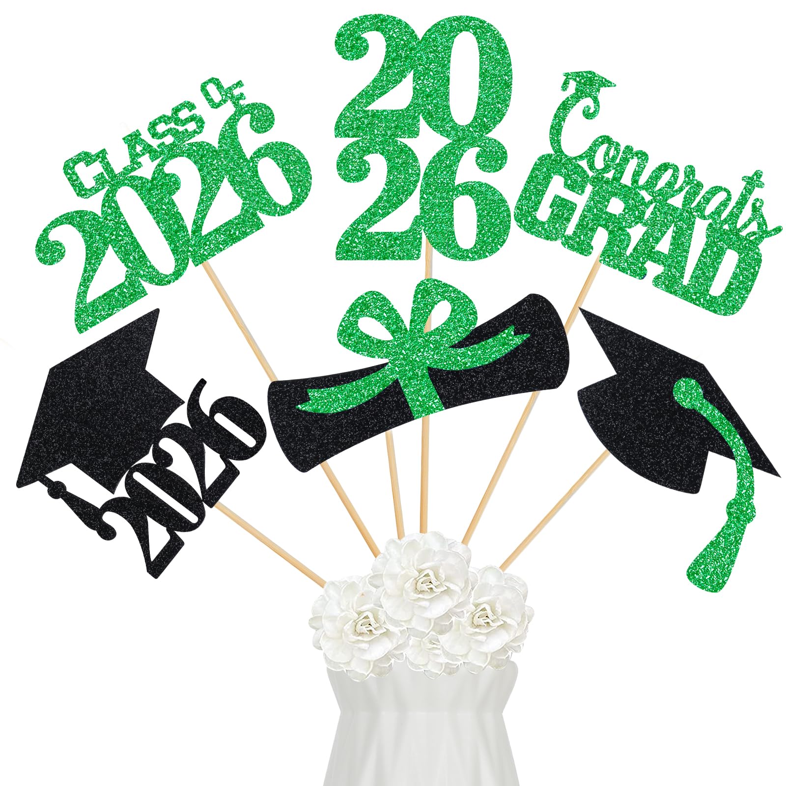 24Pcs 2026 Graduation Centerpieces Sticks Green, Graduation 2026 Party Centerpieces Sticks for Tables 2026 Green 2026 Graduation Table Centerpieces Decorations