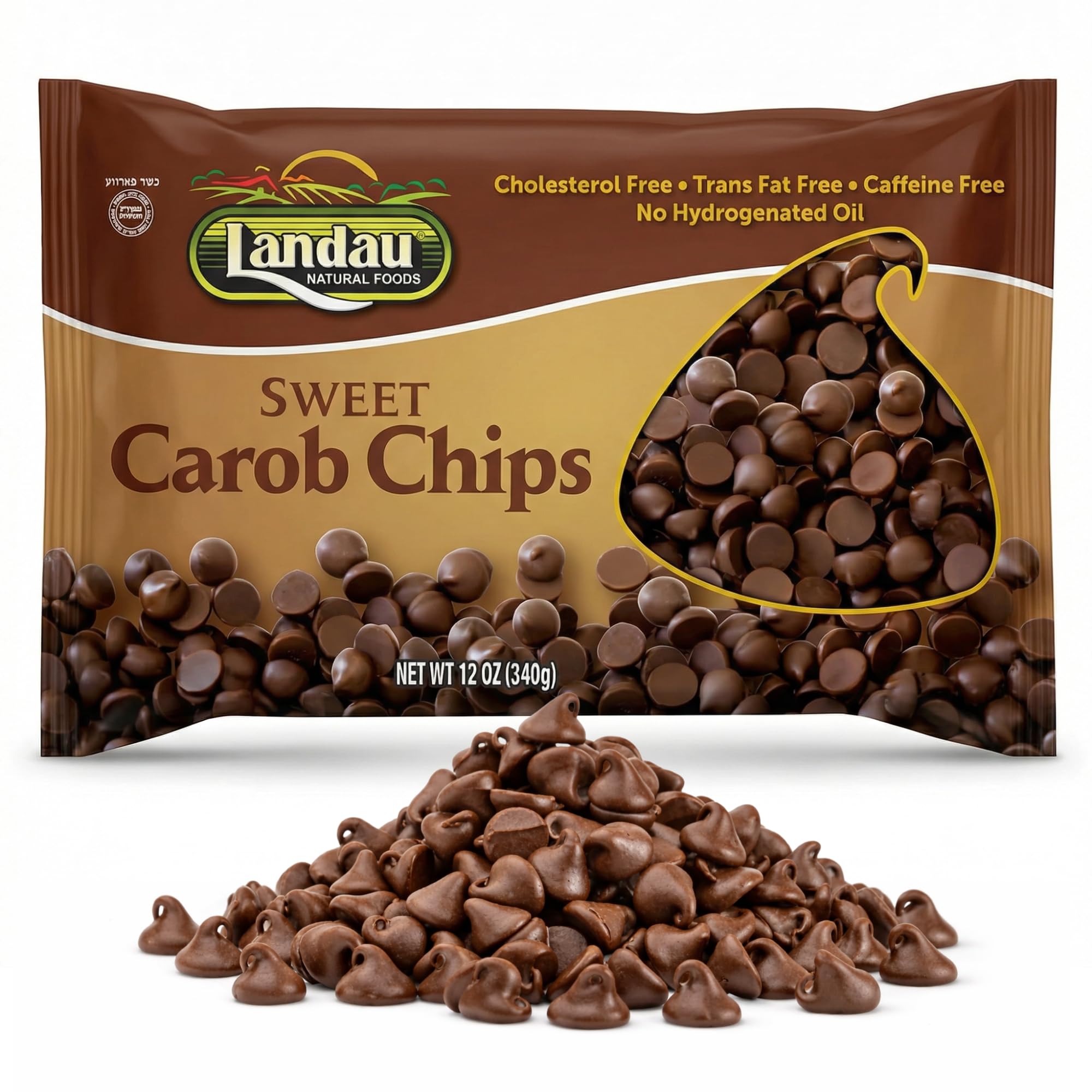 Landau Carob Chips 340g, Certified Kosher, Vegan