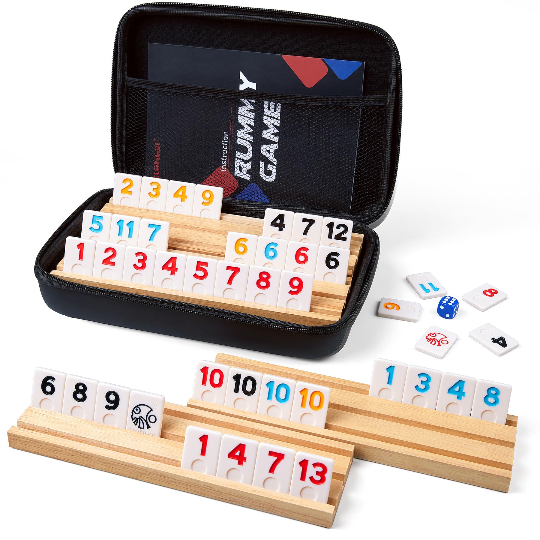 Amazon.com: ELONGDI Rummy Cube Game Set with 4 Wooden Racks,106