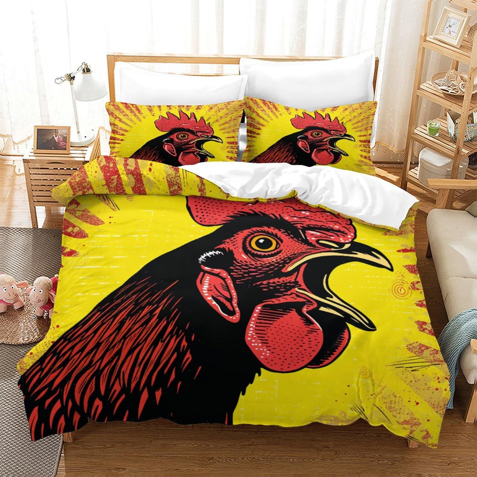P1s9u7w5y Gallic Rooster-5 Vivid Rooster 3D Printed Duvet Cover Set 3Pcs Microfiber Farmhouse Bedding Set Double（200X200cm）