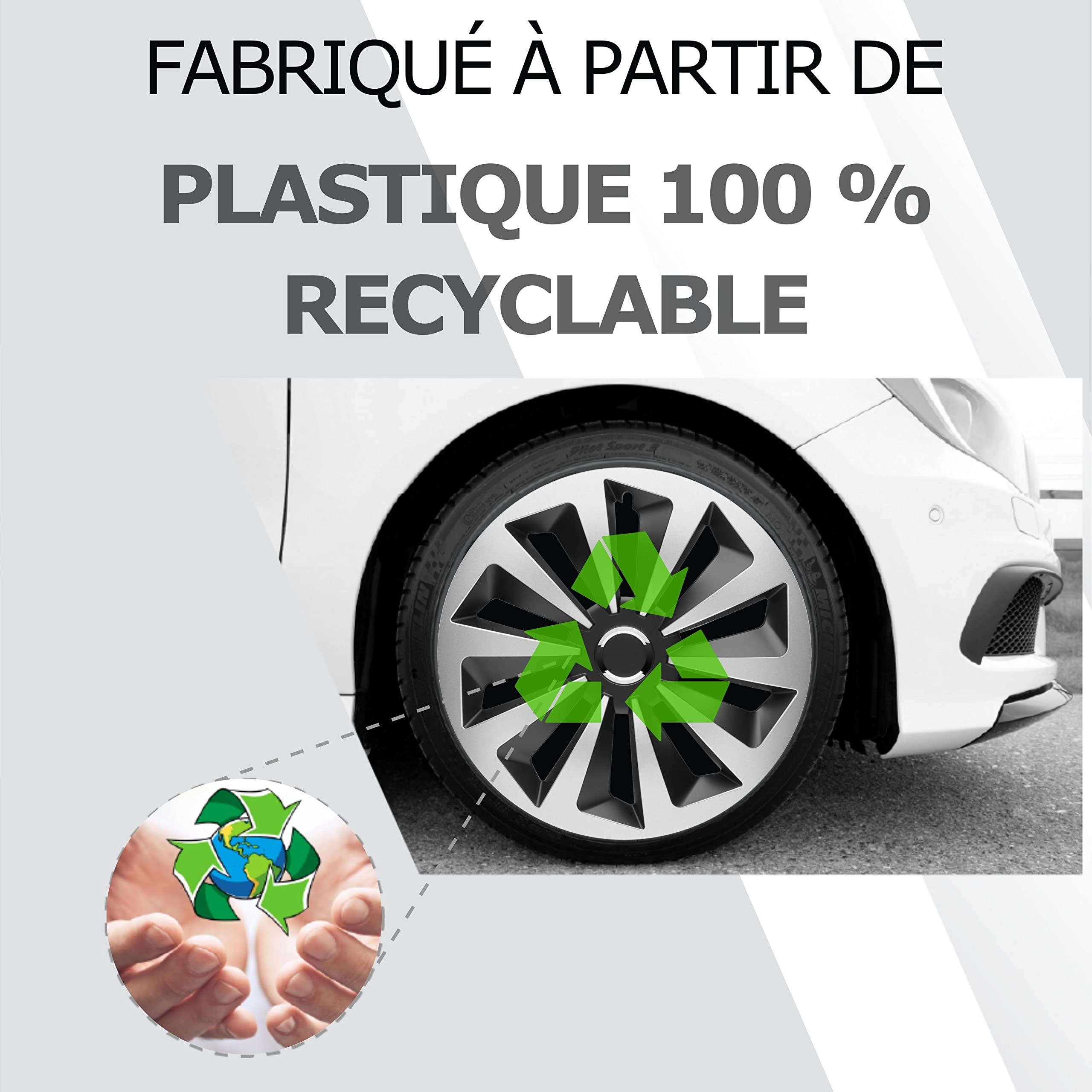 Enjoliveurs de Roue 15 Pouces Argent-Noir The Rock pour Jantes Acier | Cache-roue & couvre-jante, résistant à la corrosion et aux intempéries, pose facile par clip, pour la plupart des voitures