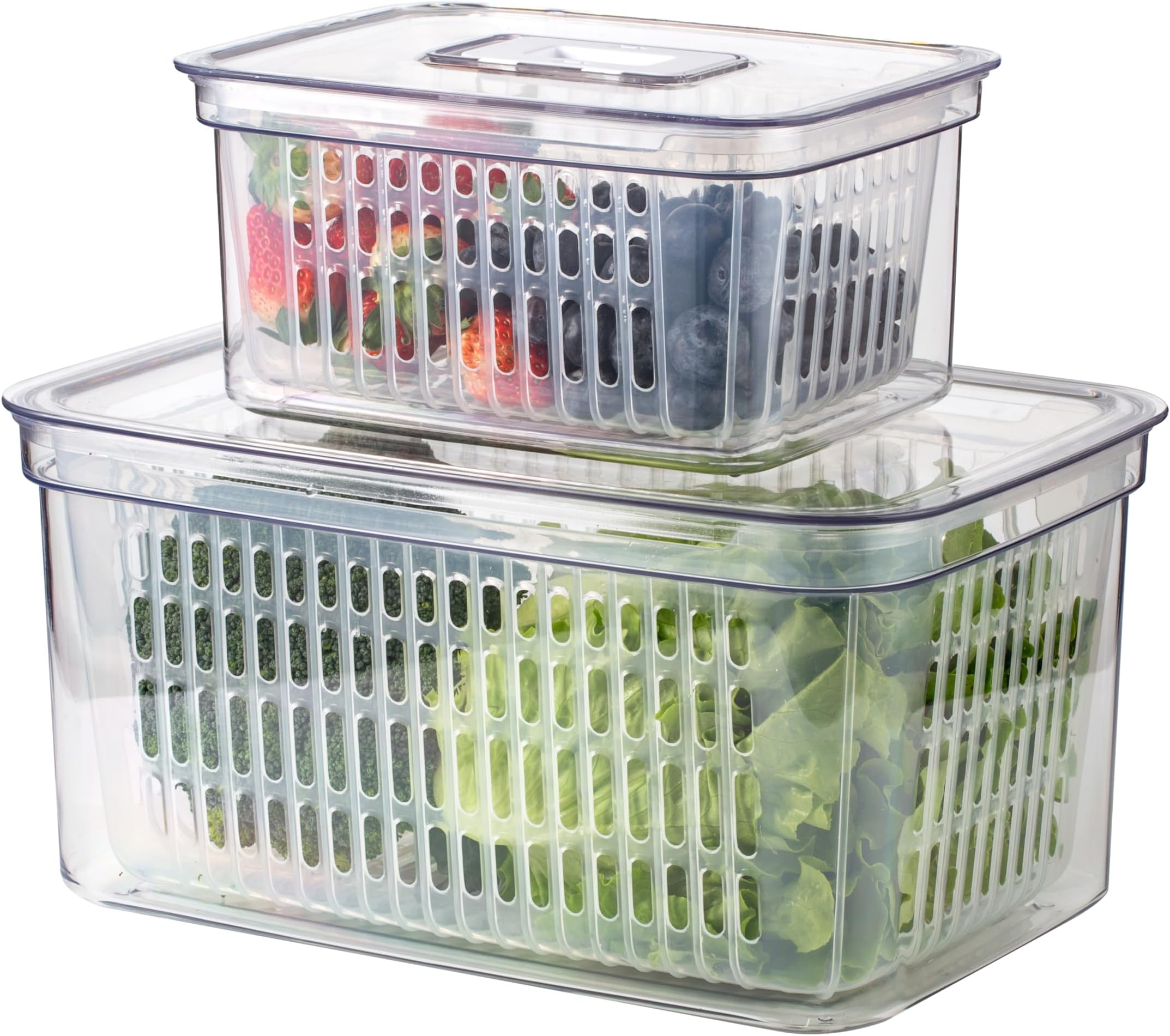 SIMPLEMADE Clear Refrigerator Organizer Bins - Clear Bins for Fridge, Containers for Fridge and Freezer, Multipurpose Storage for Kitchen, Office, Bathroom, Pack of 2 Small and Large Rectangular