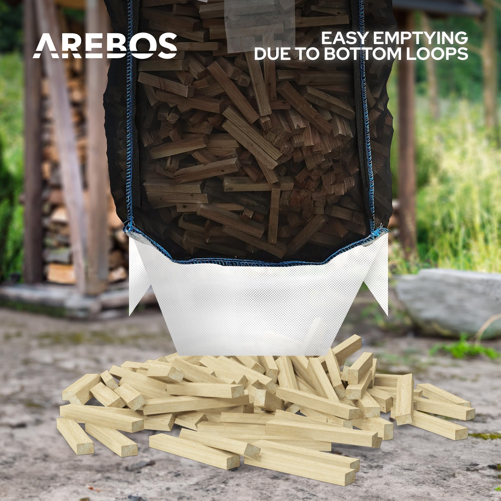Arebos Bolsa grande | 100 x 100 x 160 cm, con 4 trabillas y delantal | capacidad de carga de 1500 kg | SF 5:1, EN ISO 21898 | saco para escombros de construcción, madera, residuos de