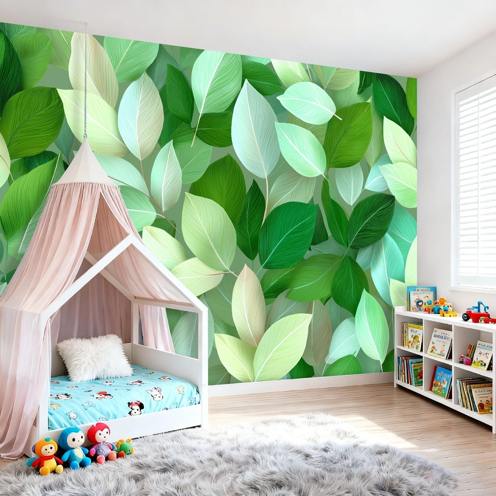 Fototapeta tapeta rośliny natura gałęzie i liście zielony motyw fototapeta włóknina mural ścienny plakat do salonu sypialni korytarza TV tło dekoracja ścienna murale, 350 x 256 cm