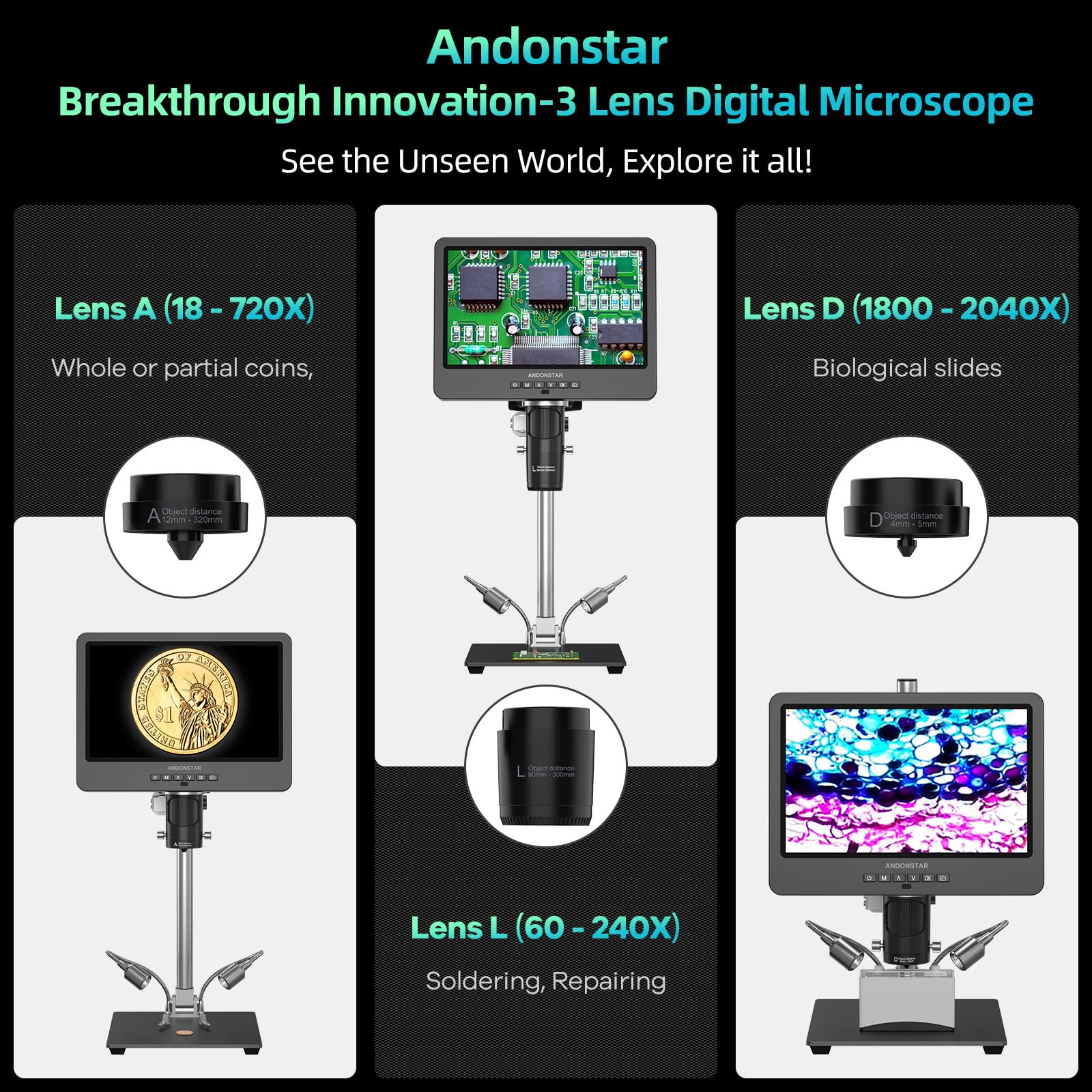 Andonstar 3 Lens Digital Microscope - 2160P HDMI -2 Andonstar 3 Lens Digital Microscope - 2160P HDMI -2