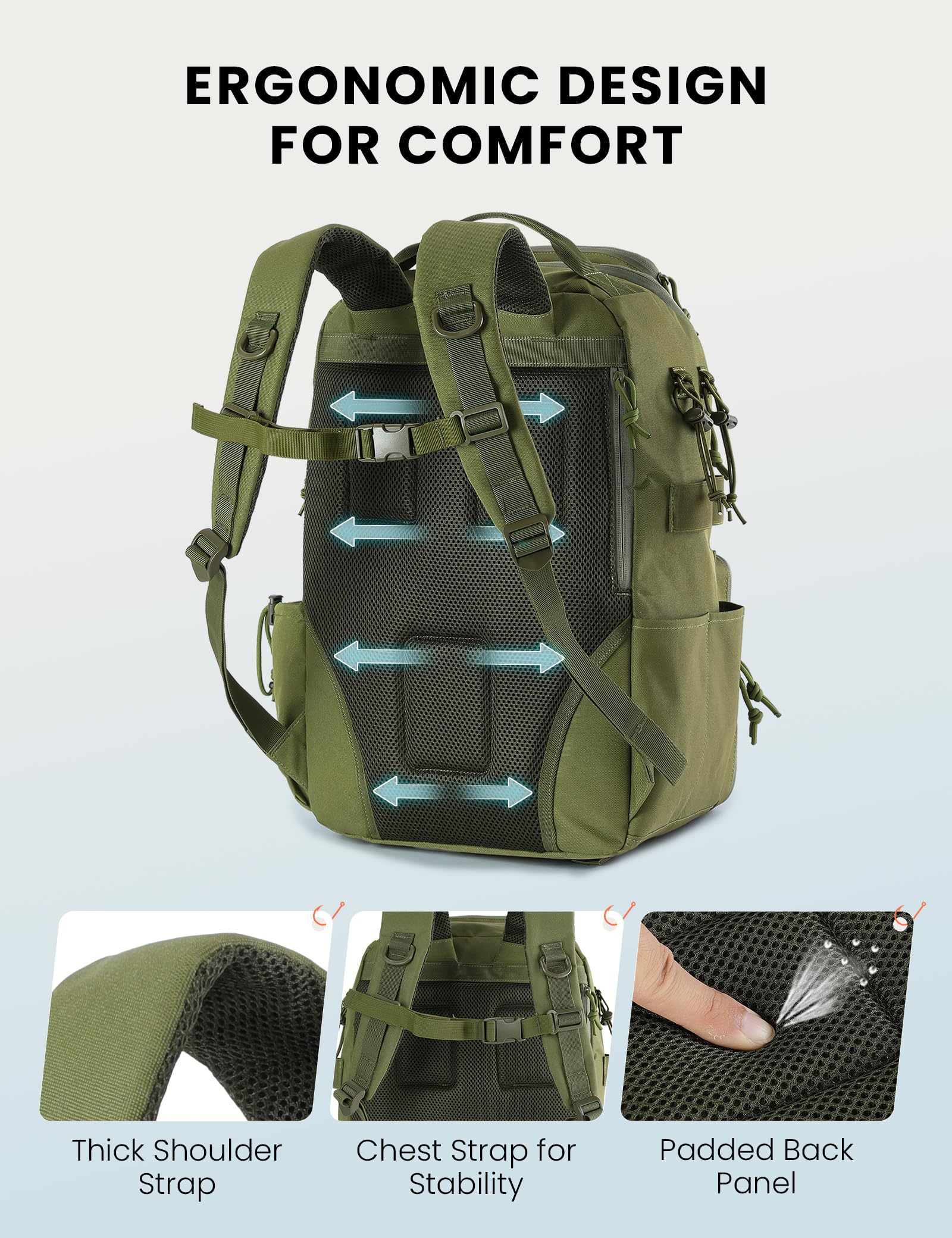 SKYSPER Zaino da Pesca 40L,Borsa Pesca con Cinghia Imbottita Zaino Tattico Militare Molle