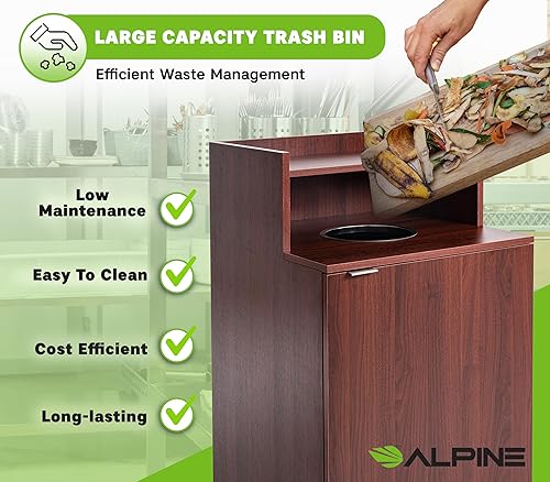 Miniatura 9 de Alpine Restaurant Trash Bin Cabinet - Commercial Trash Can Garbage Receptacle Indoor with Tray Holder for 32 Gallon Garbage Bin (Mahogany)