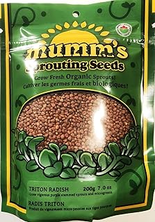 Organic Triton Radish (Radis Triton) Microgreen & Sprouting Seeds, Mumm's, Large Size: 200 Grams - Non-GMO - High Germination Rate - Great protein source and a very good source of vitamins A, B6, C, calcium, iron, magnesium, phosphorus, potassium, and zinc.