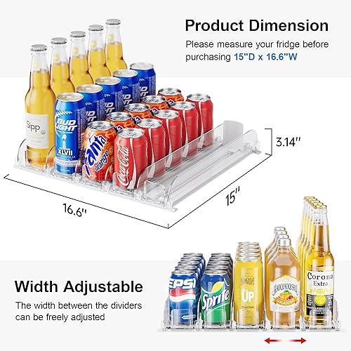 Miniatura 2 de LAMU Organizador de bebidas para nevera, dispensador organizador de latas de soda para refrigerador con deslizamiento automático de empuje,