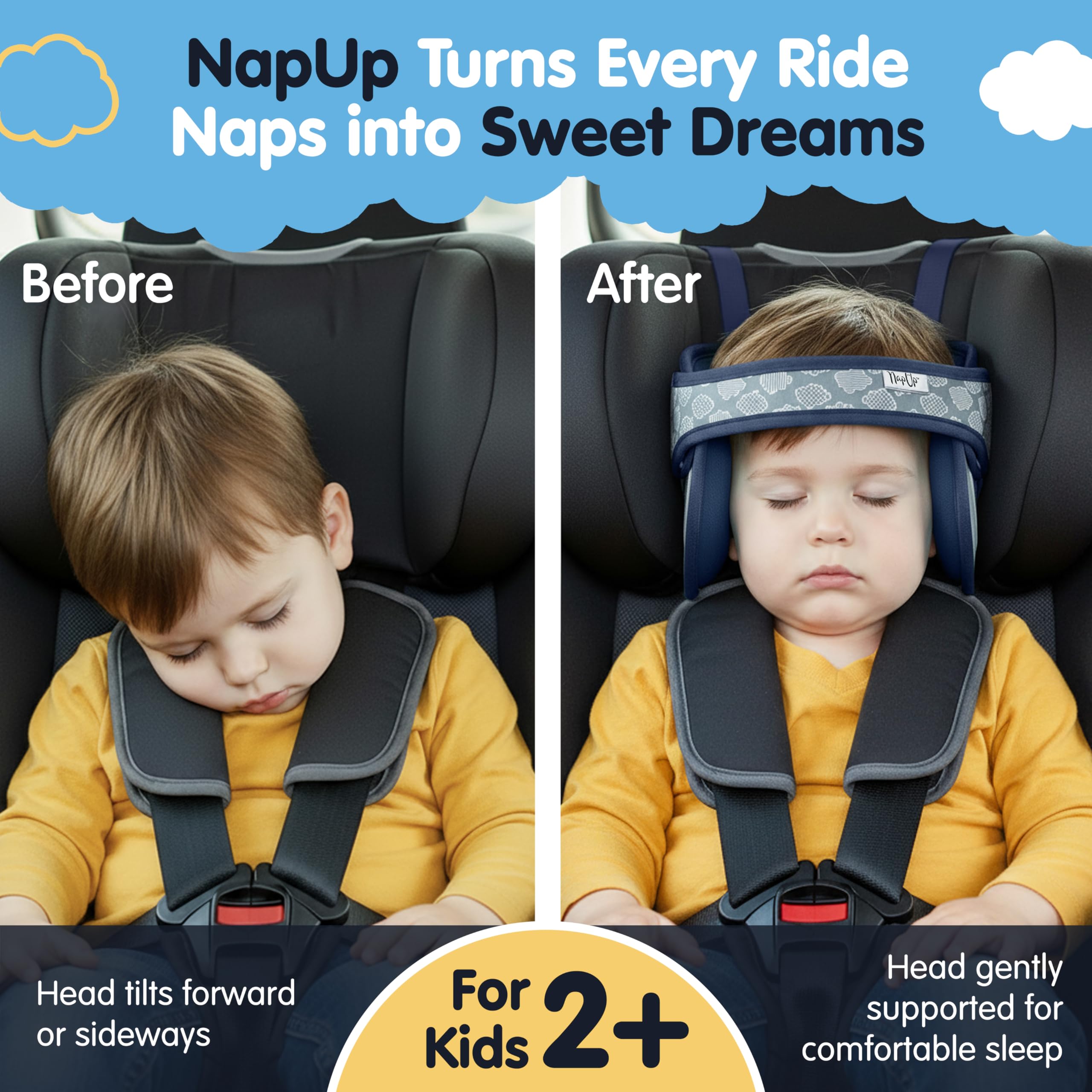NAPUP Supporto per la testa del bambino per seggiolini auto, sicuro, confortevole, cuscino per testa e collo, soluzione di supporto per sedili anteriori e schienale alto, accessori da viaggio per