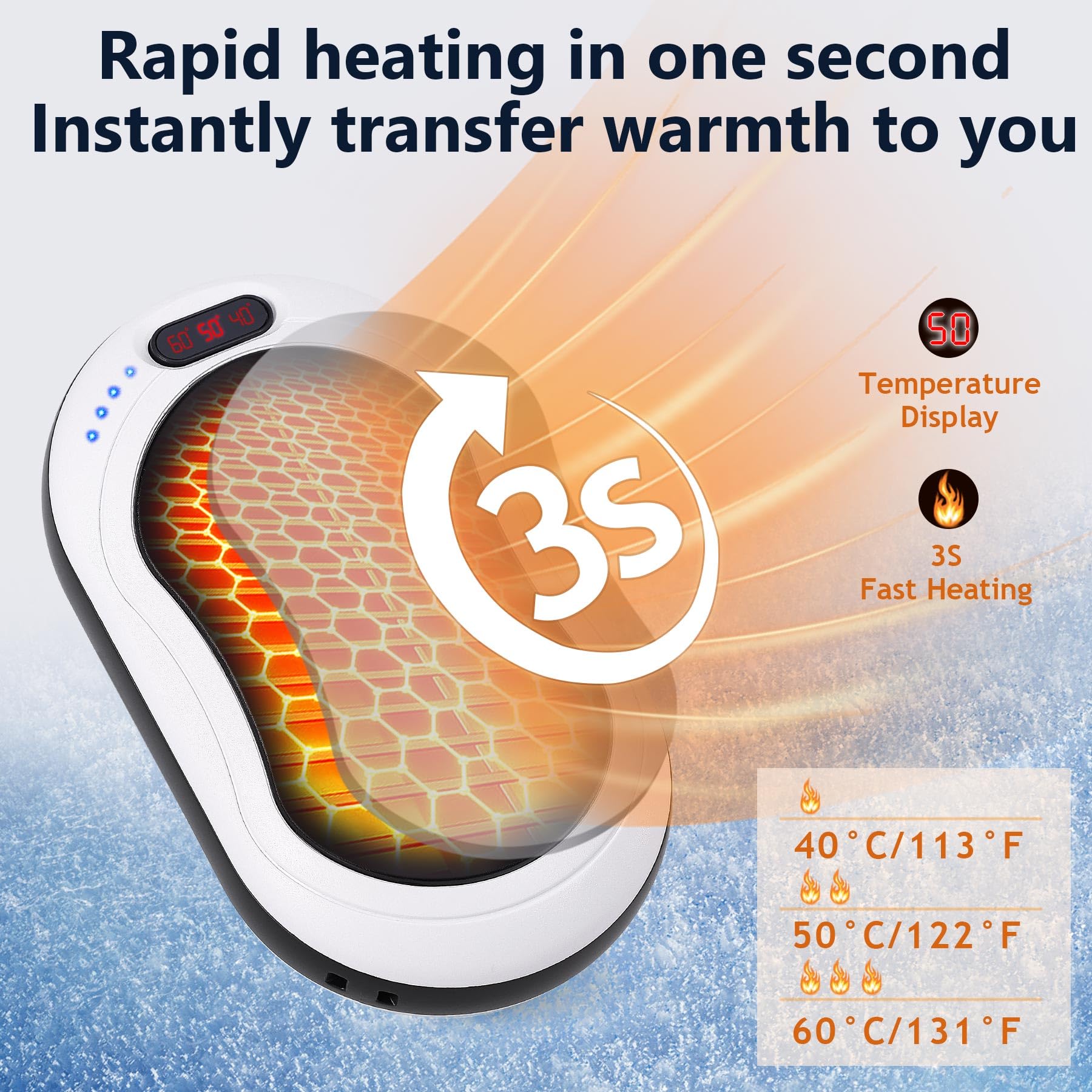 Hand Warmers Rechargeable, 10000mAh USB Portable Electric Handwarmers Power Bank with 3 Levels Double, for Raynauds, Hunting, Golf, Camping, Women Mens (Noble Black)