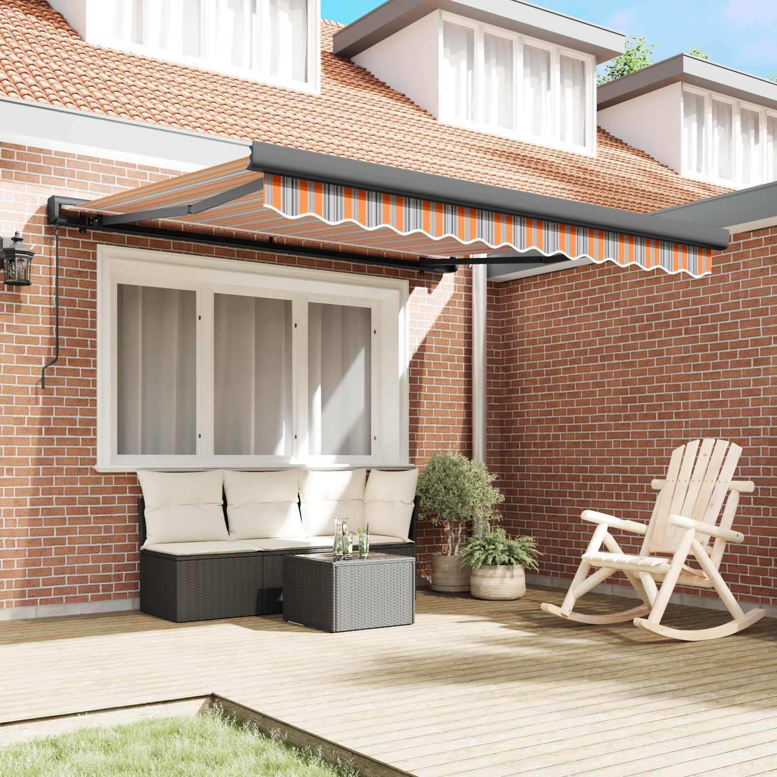 Toldo retráctil multicolor, 300 x 250 cm, tejido y metal, moderno, para balcón, terraza, jardín, robusto, ahorra espacio, para exteriores y trabajos de construcción