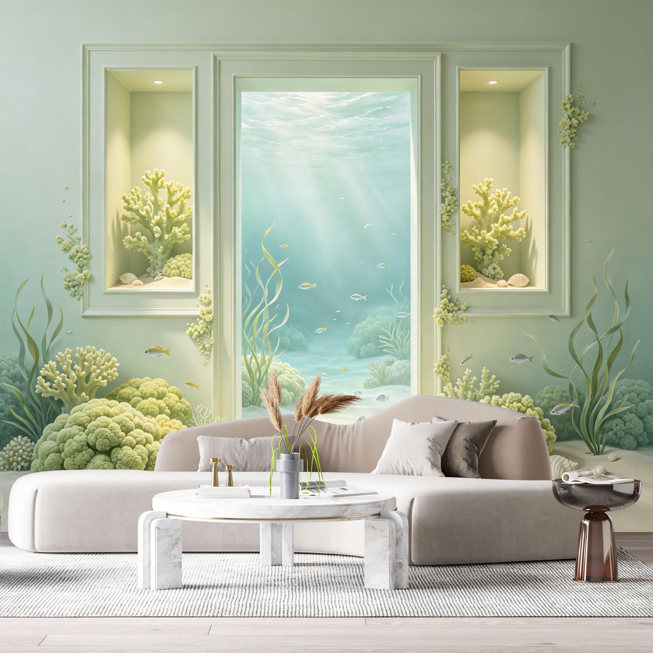 Custom Size Wall Murals Ocean Marine Coral Reef Underwater 3D Trompe L'Oeil SelfAdhesiveWall Fabric Removable Wallpaper Wall Decor for Living Room Bedroom Bathroom
