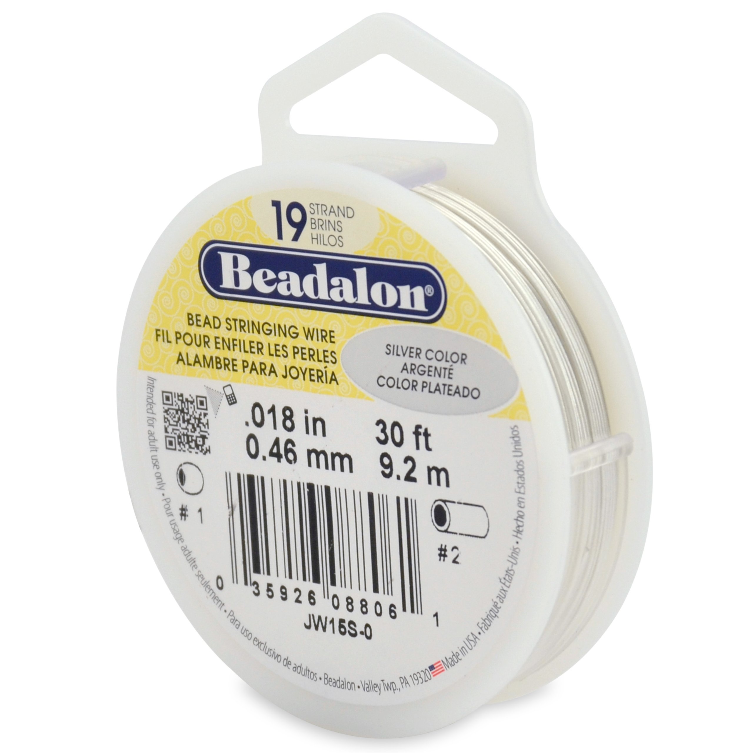 Hilo para bisutería Beadalon JW15S-0 de acero inoxidable plateado de 19 hebras
