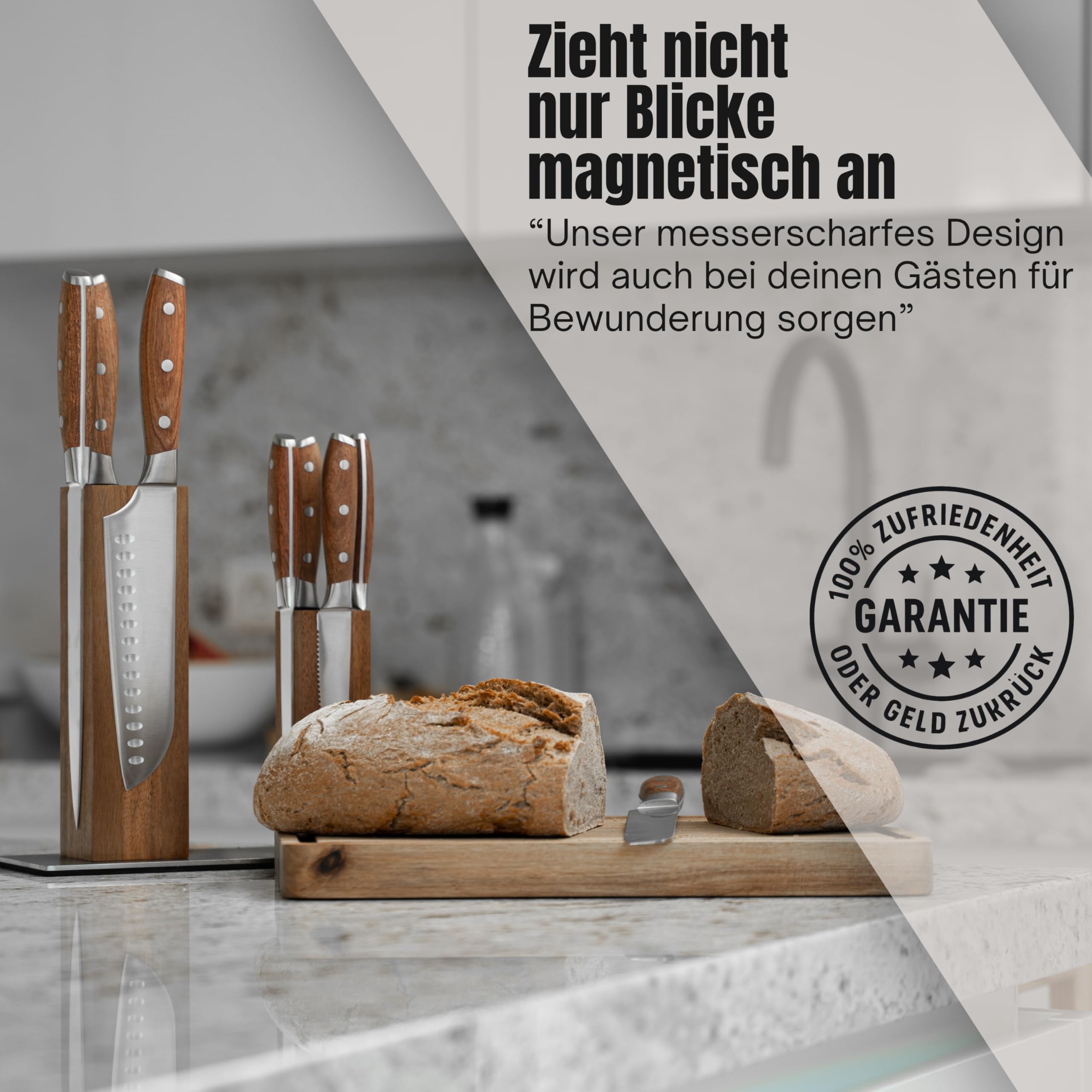 Magnetyczny blok na noże bez noży, uchwyt magnetyczny z drewna akacjowego, blok na noże magnetyczne na 8 noży kuchennych, mocna listwa magnetyczna ze wszystkich stron