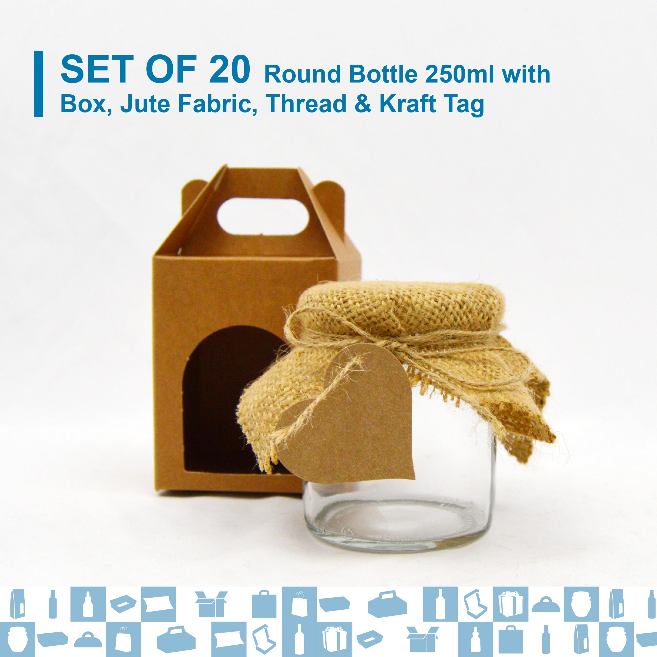 Espirito Rebelde 20 leere Glasdosen 250 ml mit Deckel + Dosen + Stoff + Jute-Schnur + Kraftetiketten | Konfitüren, Honig