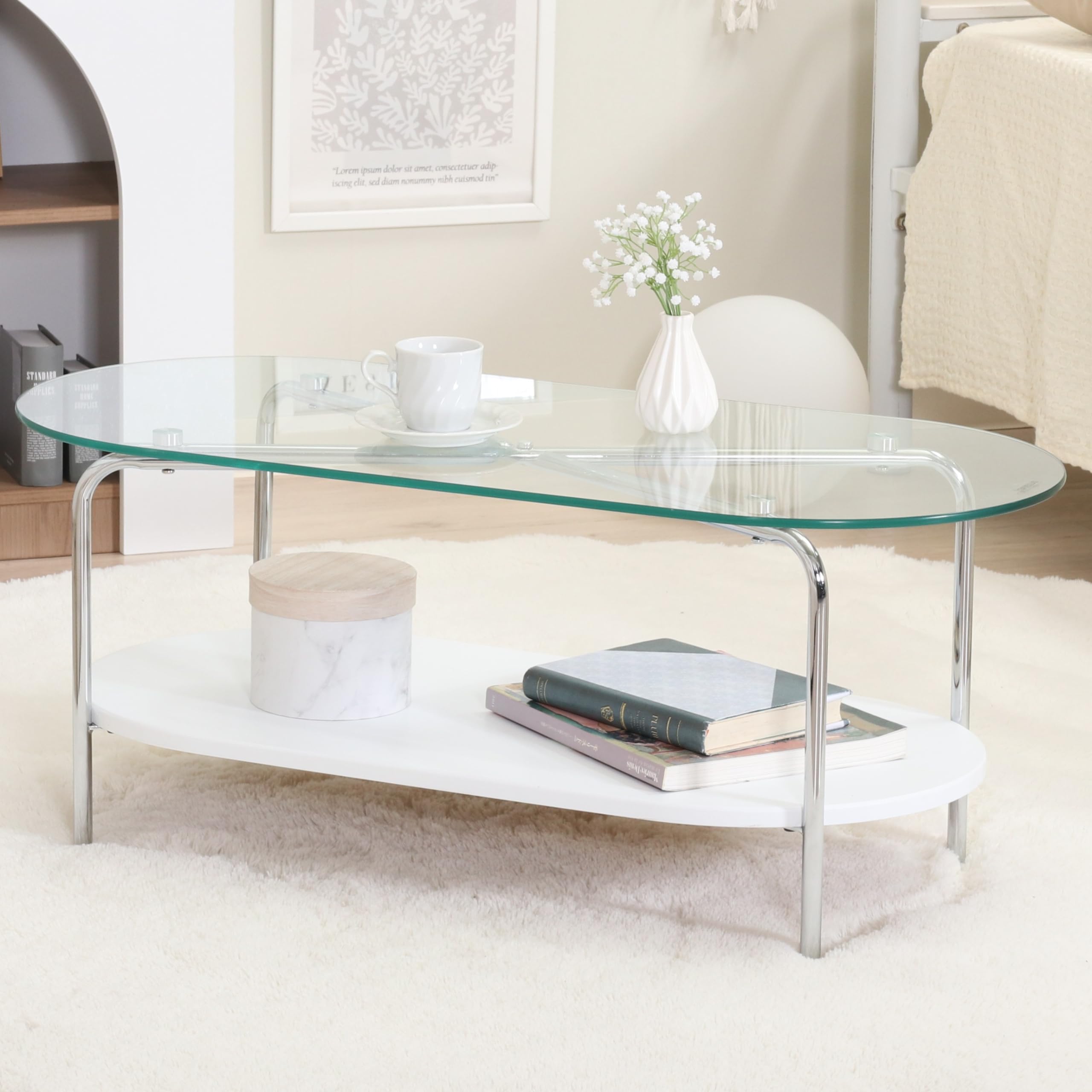 Amazon｜不二貿易 ローテーブル 幅90×奥行40×高さ38cm クリア×ホワイト  