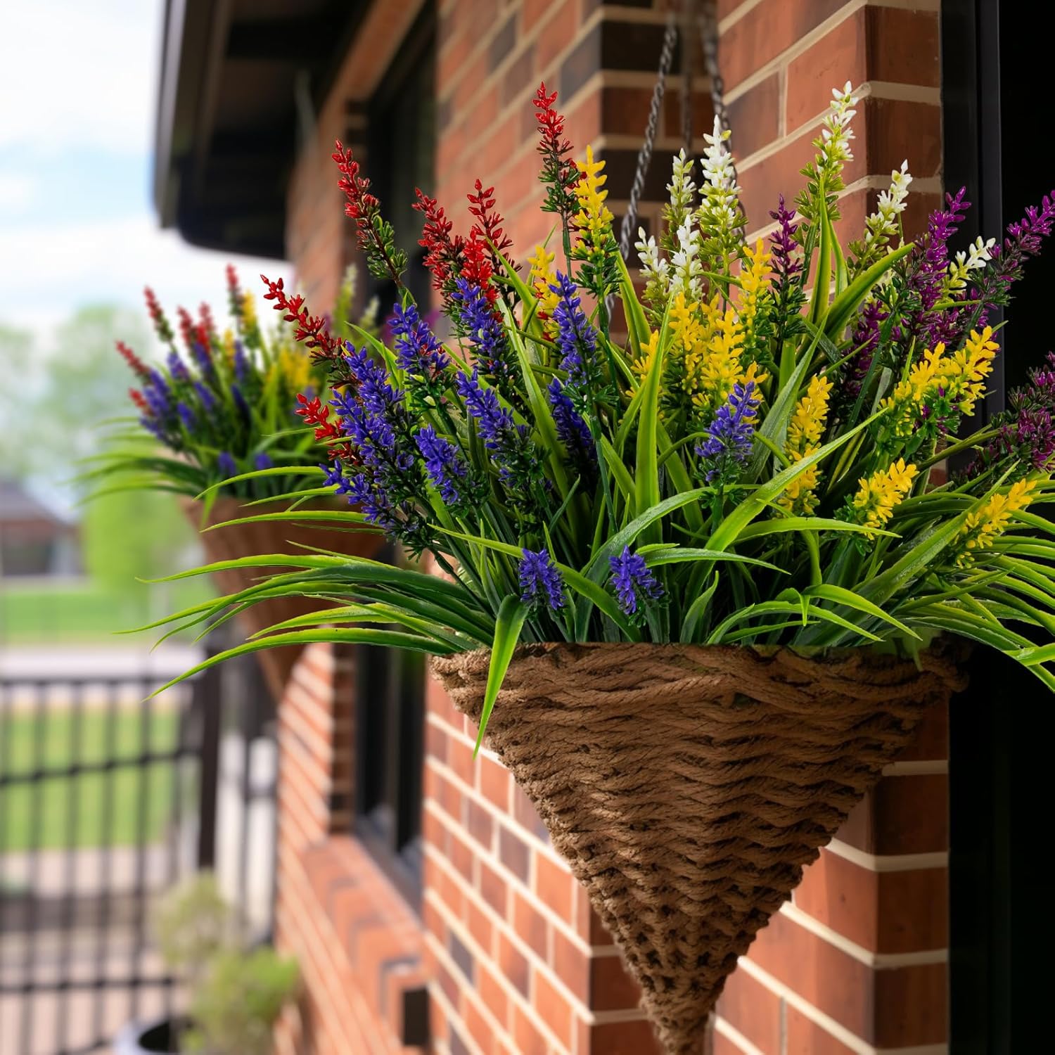 Nigirior Artificial Flowers for Outdoor Plants 24 Bundles Fake Lavender Plastic Faux Monkey Grass for Verandah Window Garden Office Patio Front Porch UV Resistant for Planter(5 Colors)