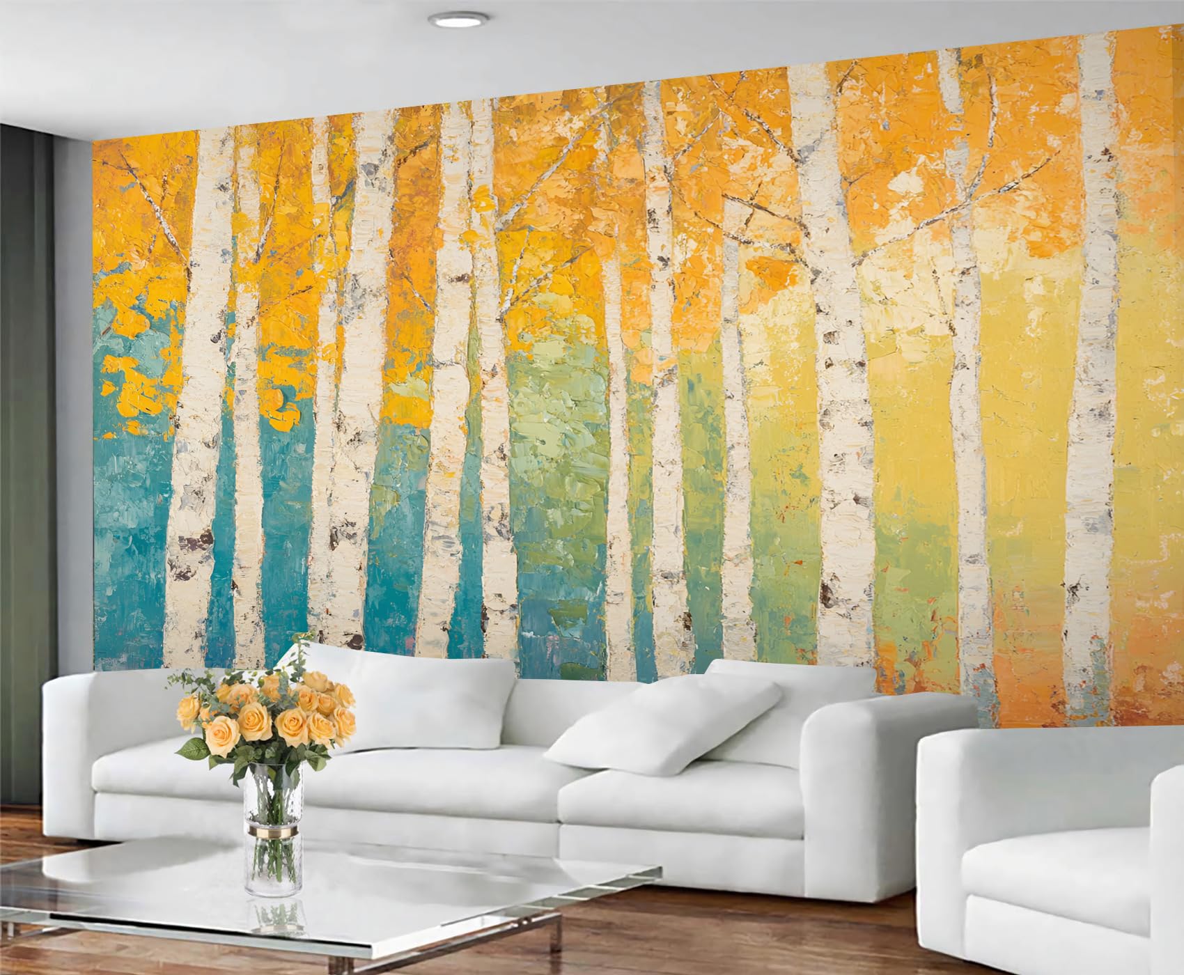 Papier peint bouleau autocollant pour masquer les imperfections murales