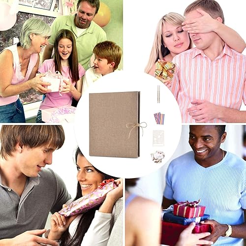 Miniatura 7 de AIOR - Álbum de fotos, álbum de recortes recargable de lino, libro de recortes personalizado con páginas negras, libro de recuerdos familiares,