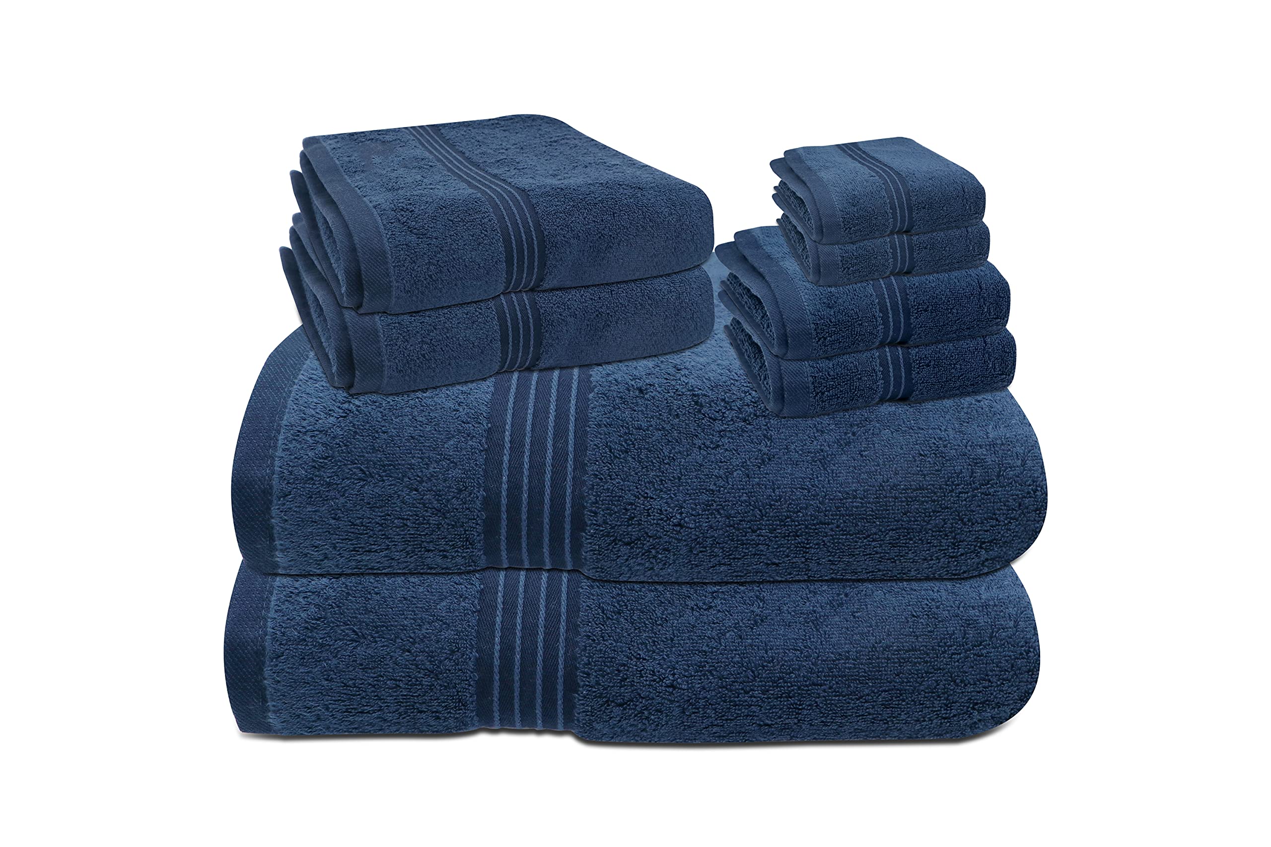 8 Pieces Towel Home Bath Set | 100% Cotton | Quality Bath Towel up to GSM 600 | Soft & Luxury | Dry & Absorbent | 5 Stars Hotel Quality | 4 different sizes (Navy Blue)
