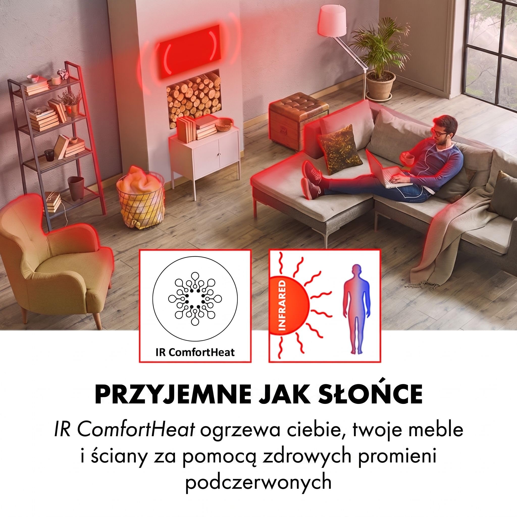 Klarstein Ogrzewanie na podczerwień, Ogrzewanie z termostatem, Grzejnik z wykrywaniem otwartego okna i pilotem, Bez CO2, do montażu sufitowego, IP52, 350 W