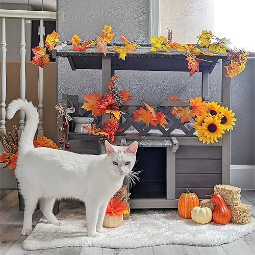 Miniatura 2 de GUTINNEEN Outdoor Cat House Weatherproof Outside Feral Cat House Two Story with Waterproof Balcony,Stair