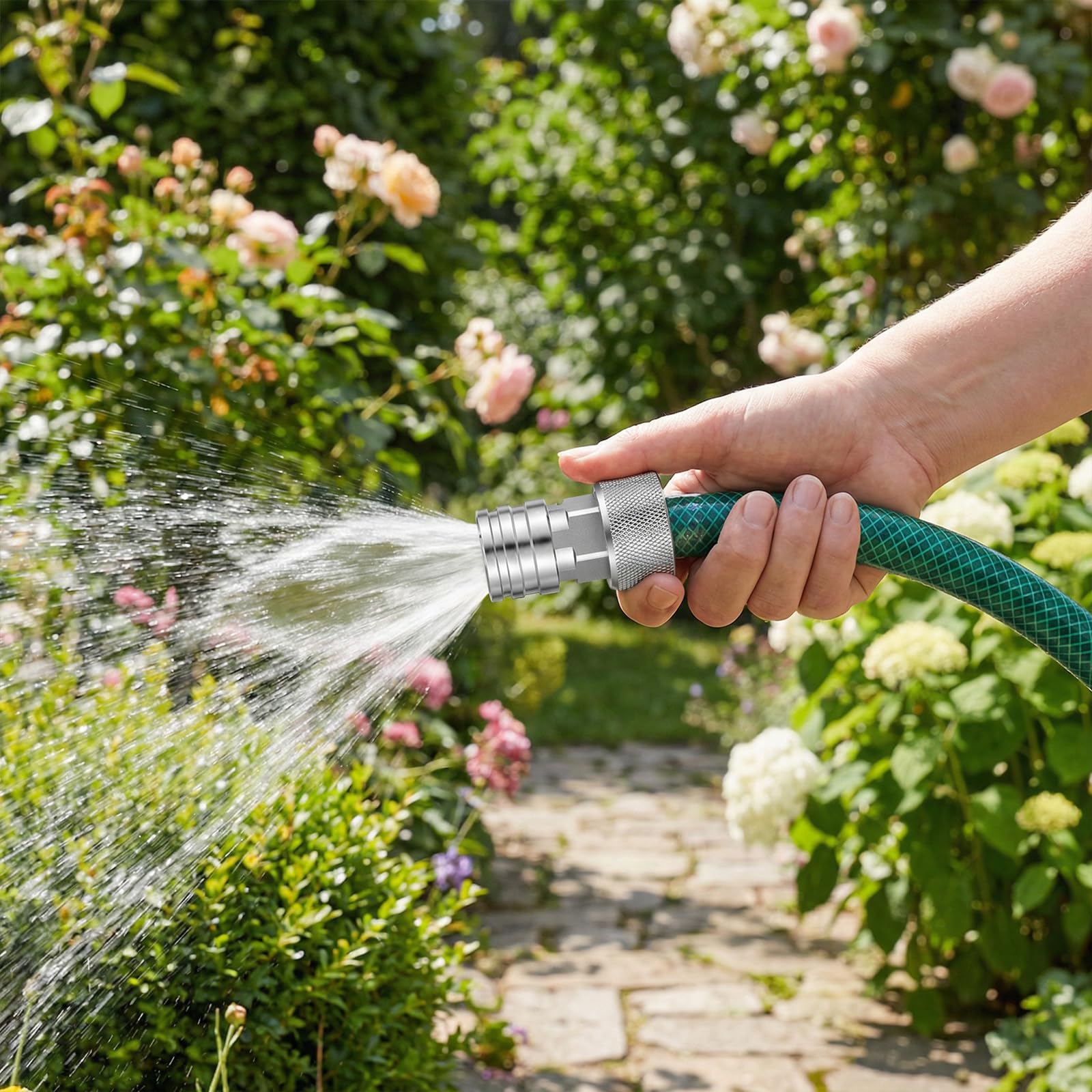 Garten Edelstahl 3/4 GHT auf 1/4 Schnellanschlussadapter auslaufsicher für Wasserschlauch und Hochdruckreiniger